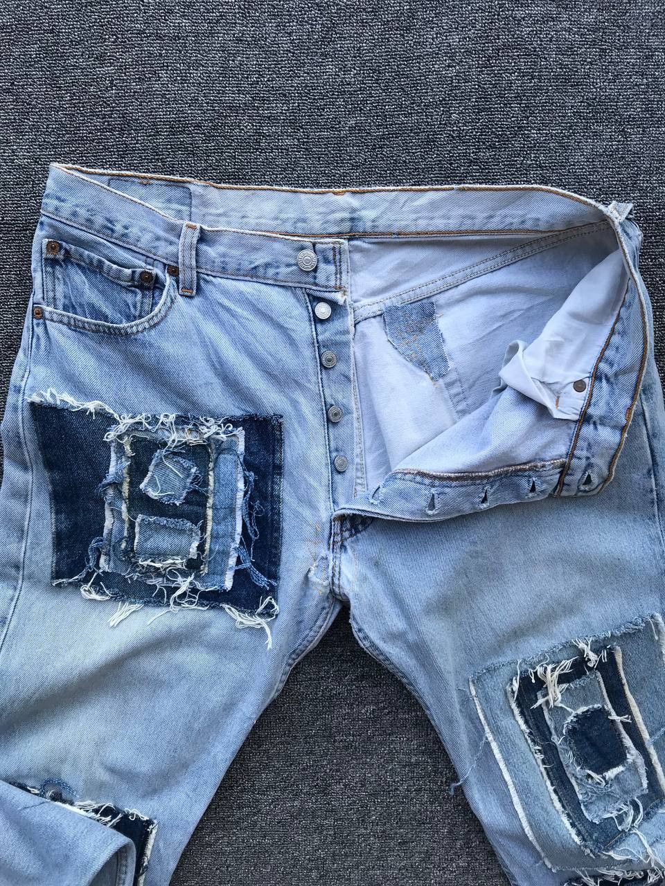 Levi's × Vintage Vintage 1993 Levis 501 distressed patchwork jean W34x29.5" Size US 33 - 10 Thumbnail