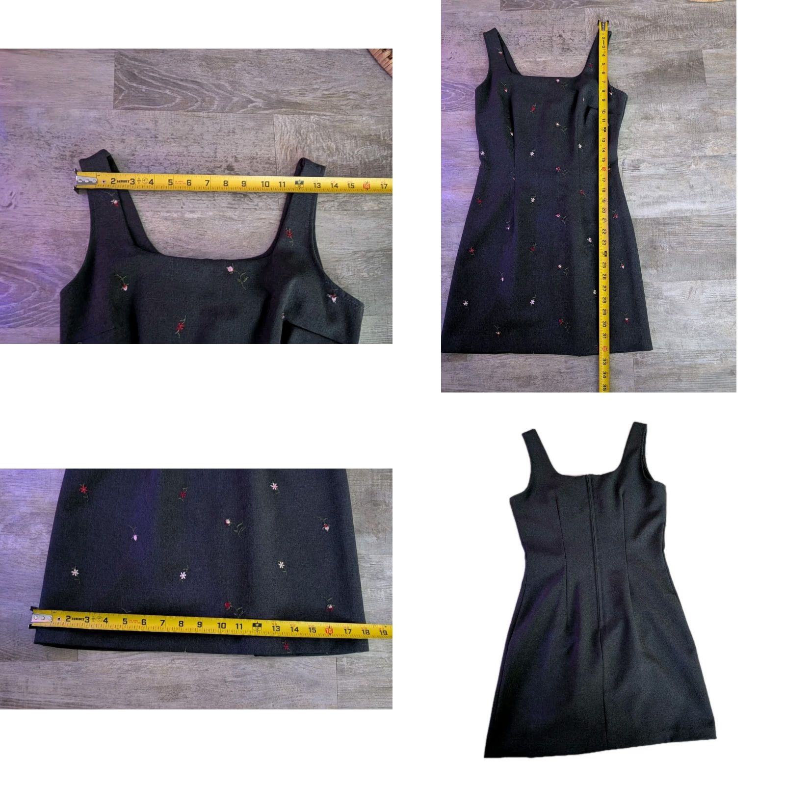 Vintage VINTAGE City Triangles Dress 7 Women Knee Length A-Line Charcoal Embroidered Flowers 90s Beach Flower Cotton Polyester Spandex USA Made EUC Size M / US 6-8 / IT 42-44 - 8 Thumbnail