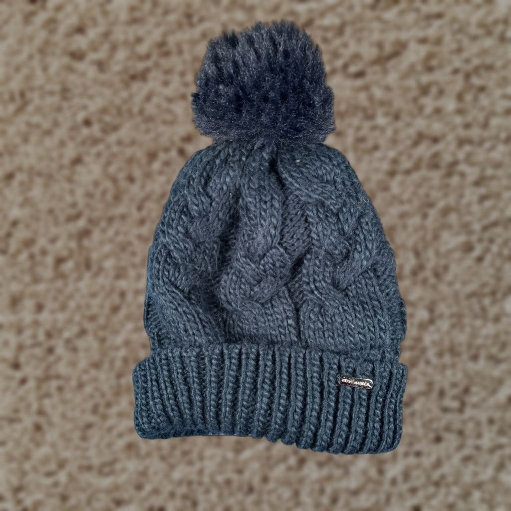 Steve Madden Steve Madden Beanie Women One Size Blue Knit Acrylic Polyester Lined Pom Ski Hat/Cap Screen Logo Accessories Clothing Size ONE SIZE - 1 Thumbnail