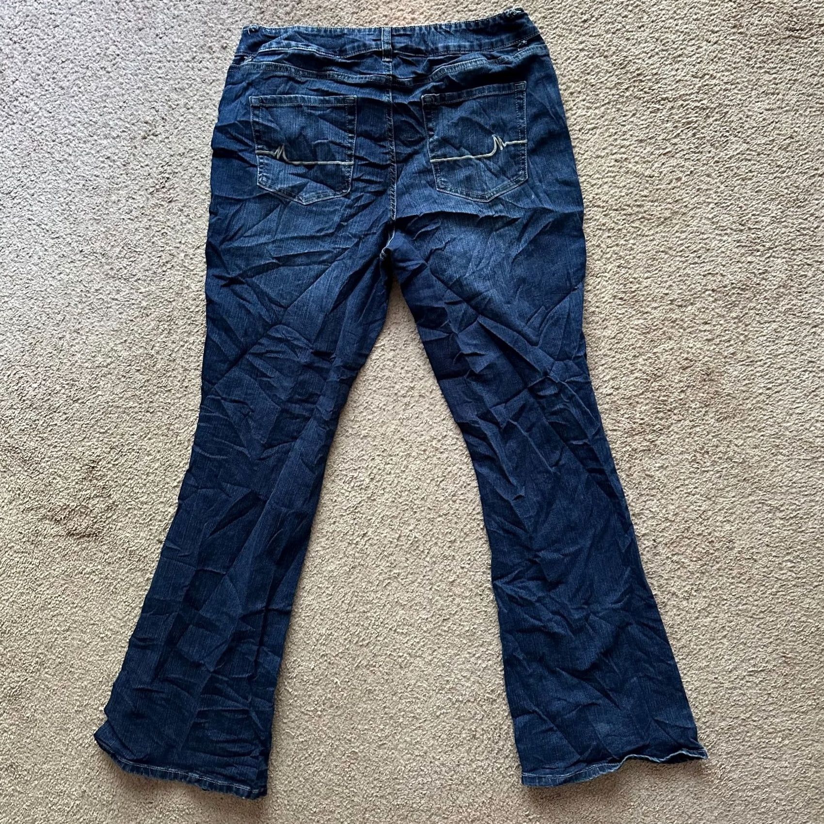 Denime M Jeans Womens 16 Long (36x33) Mid Rise Bootcut Jeans Blue Dark Wash Missing Belt Loops Size 38" / US 16 / IT 52 - 3 Thumbnail