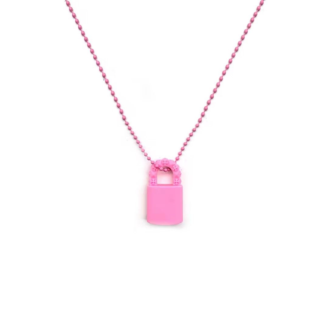 Chrome Hearts Chrome Hearts Pink Resin Lock Pendant Ball Chain Necklace Size ONE SIZE - 2 Thumbnail
