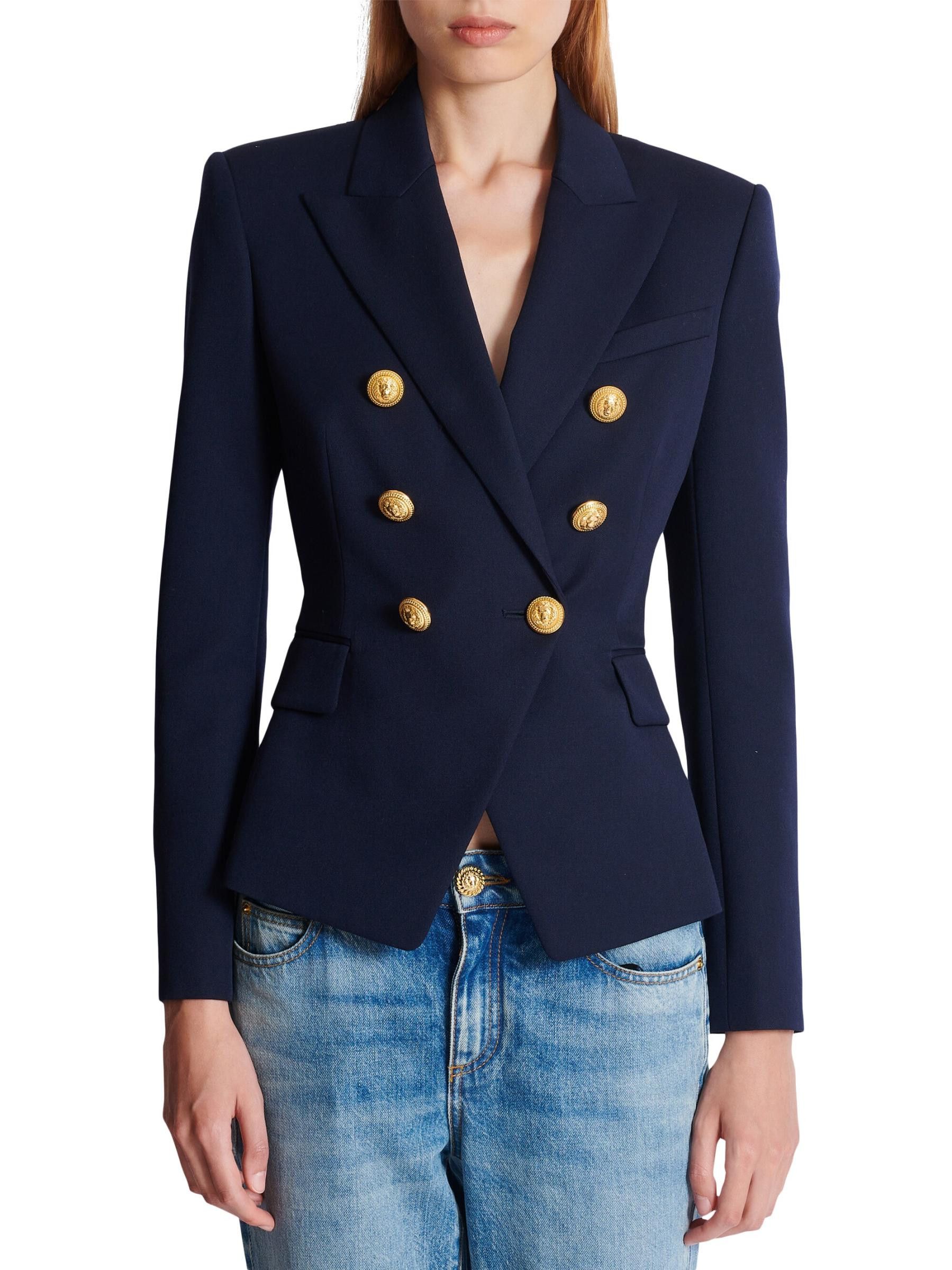 Balmain o1s1wg110825 Wool Double Breasted Jacket in Navy Blue Size M / US 6-8 / IT 42-44 - 2 Thumbnail