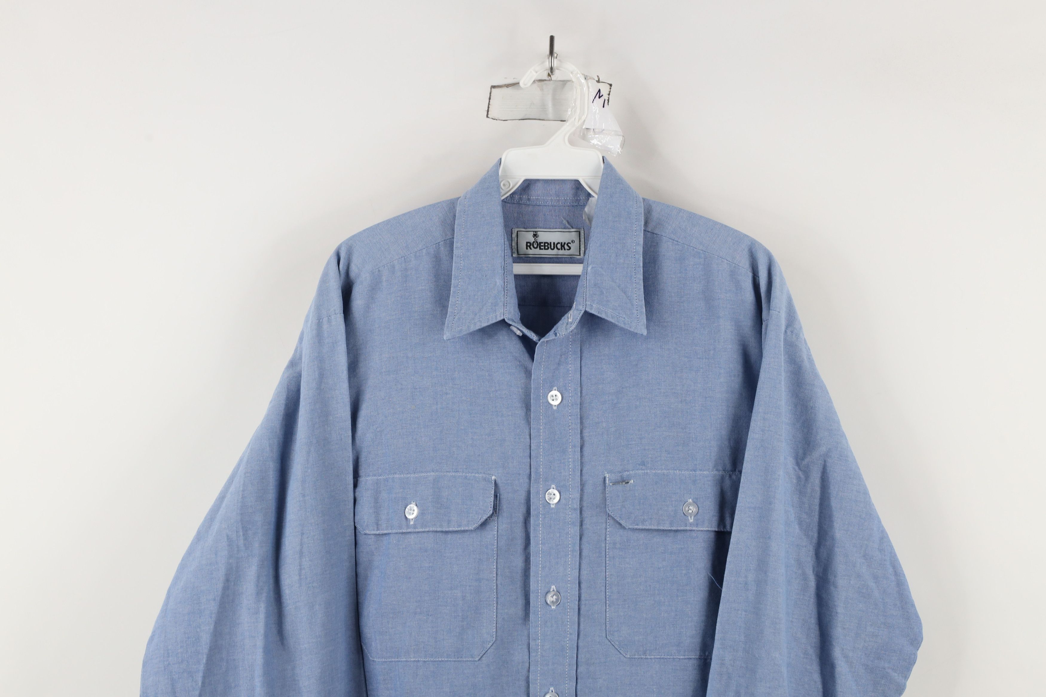 Vintage Vintage 90s Streetwear Chambray Workwear Button Shirt Blue Size US L / EU 52-54 / 3 - 2 Thumbnail