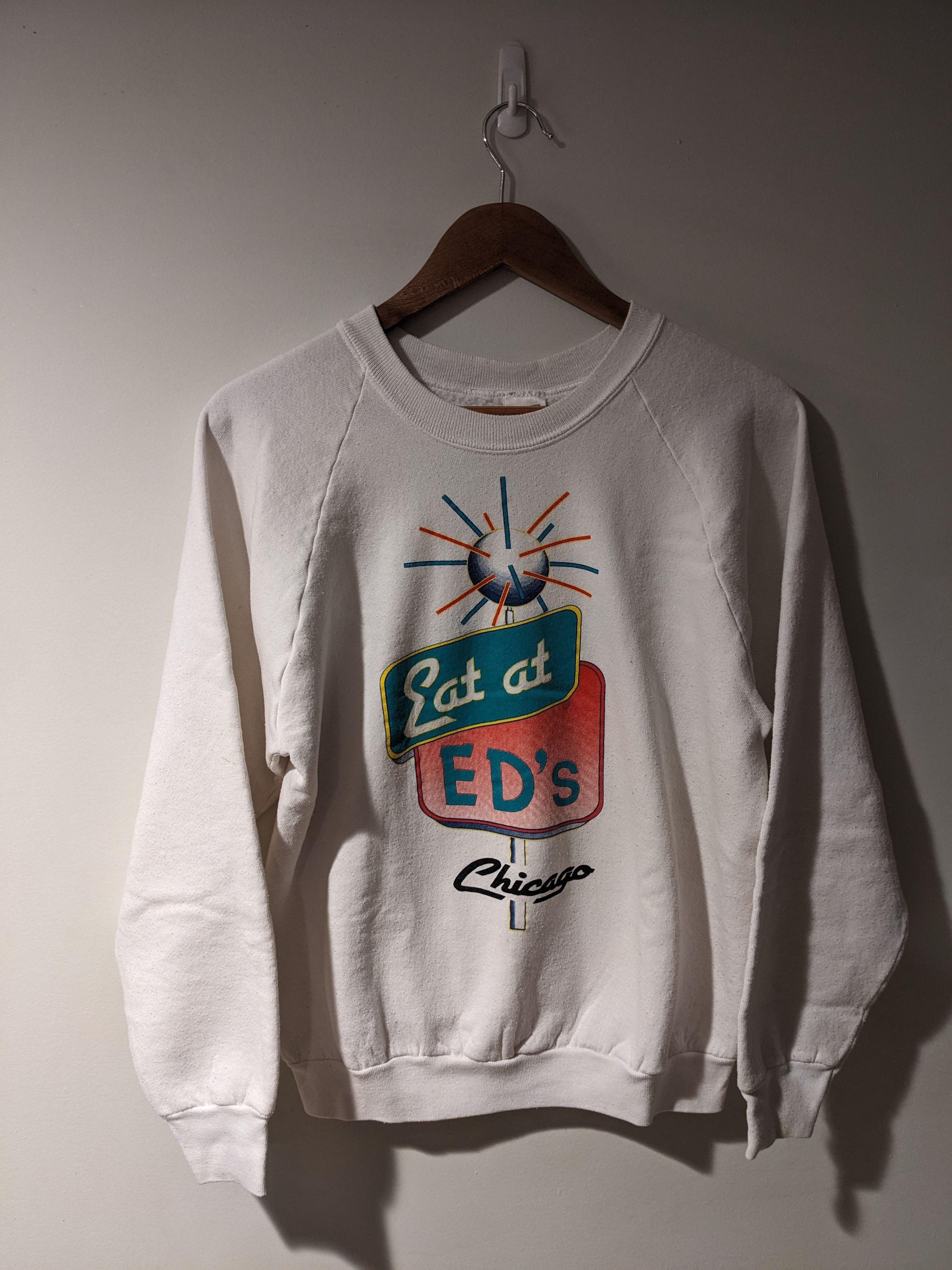 Fruit Of The Loom × Vintage Vintage 90s Eat at Ed's Chicago Food White Large Sweatshirt Size US L / EU 52-54 / 3 - 1 Thumbnail
