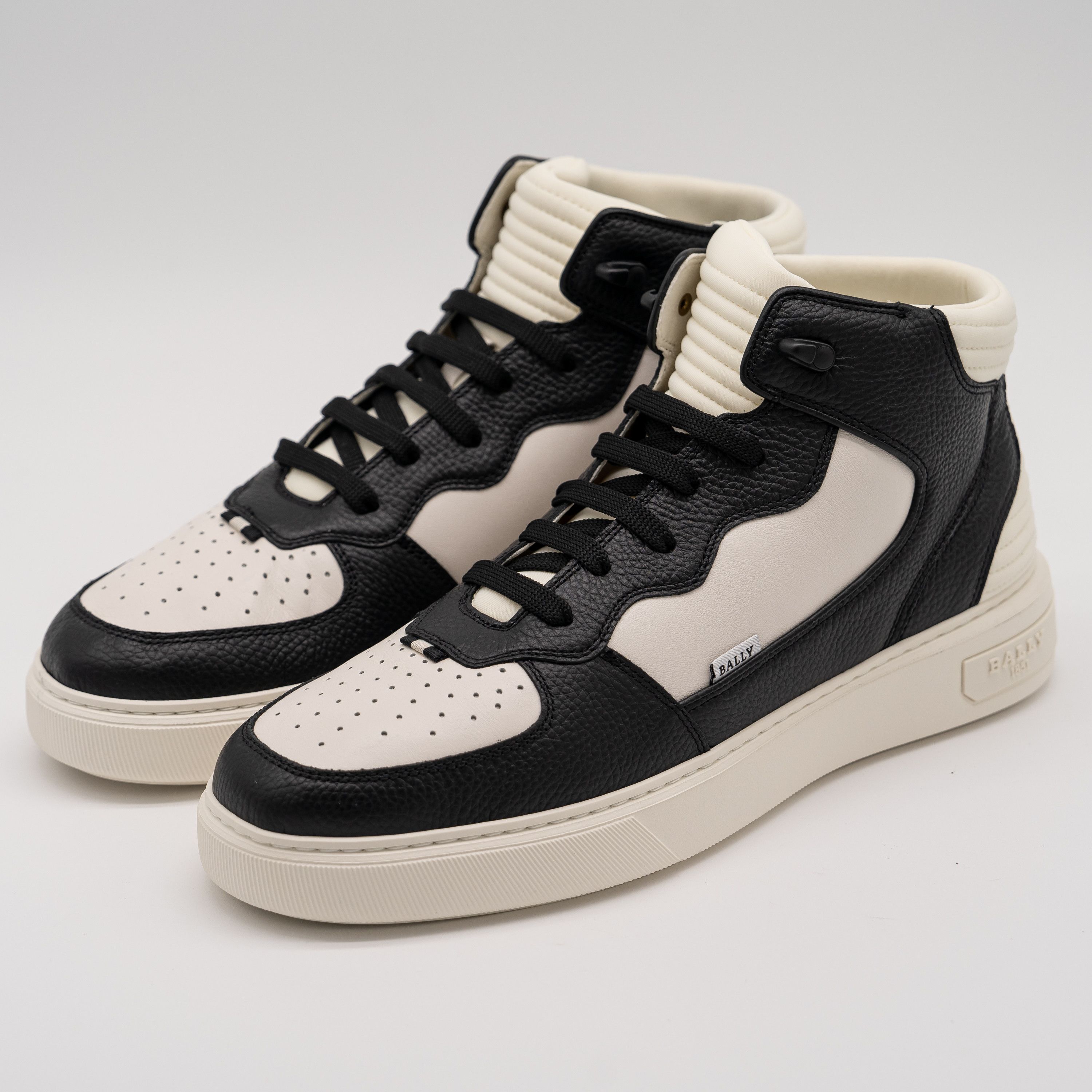 12 Bally Martyn Black White Leather High Top Sneakers