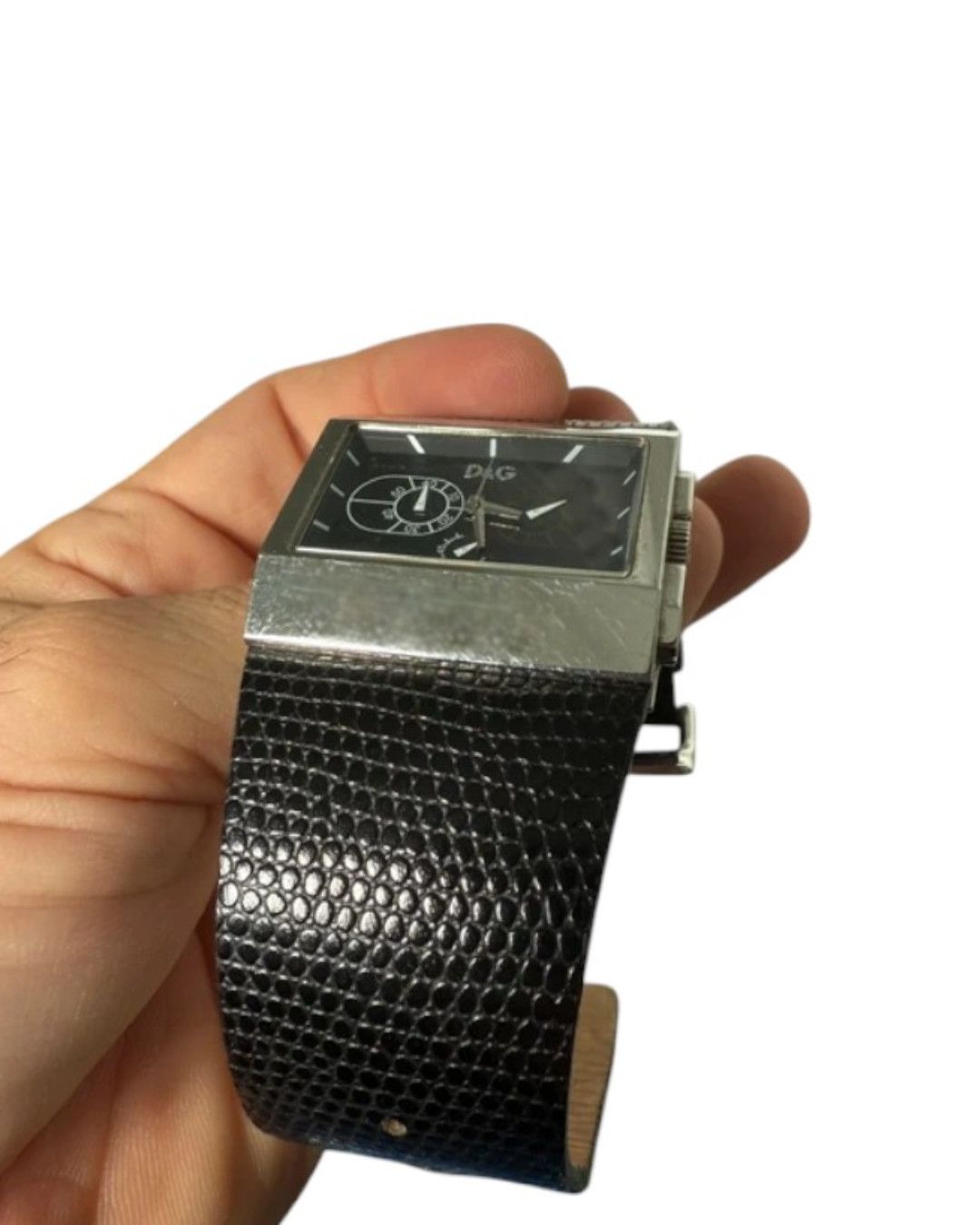 Dolce & Gabbana D&G Rectangular Dual Subdial Watch Black Snake Strap c.2000s Size ONE SIZE - 2 Thumbnail