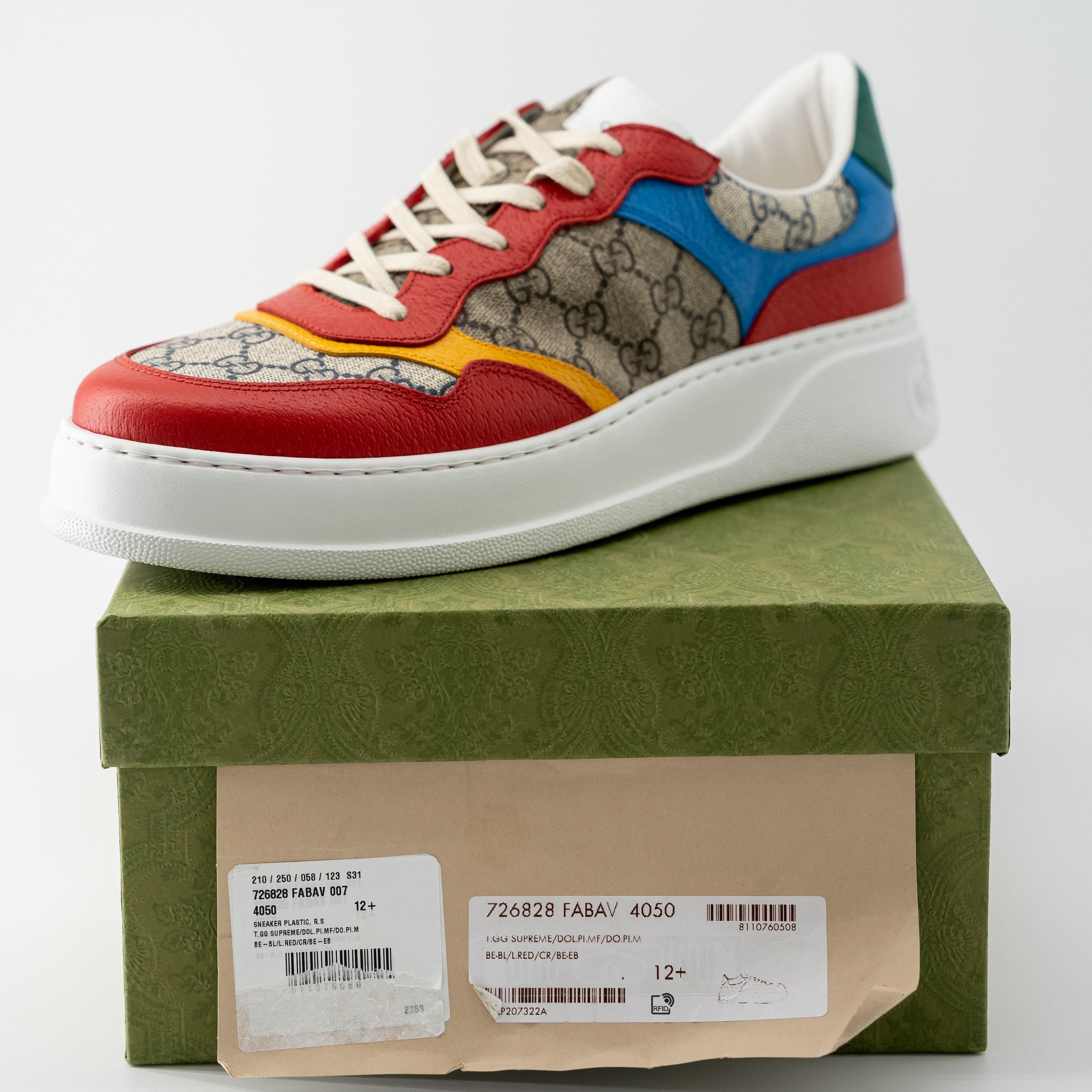 Gucci 12.5G Gucci GG Supreme Low Top Sneakers Beige Red Blue Green Size US 13 / EU 46 - 11 Thumbnail