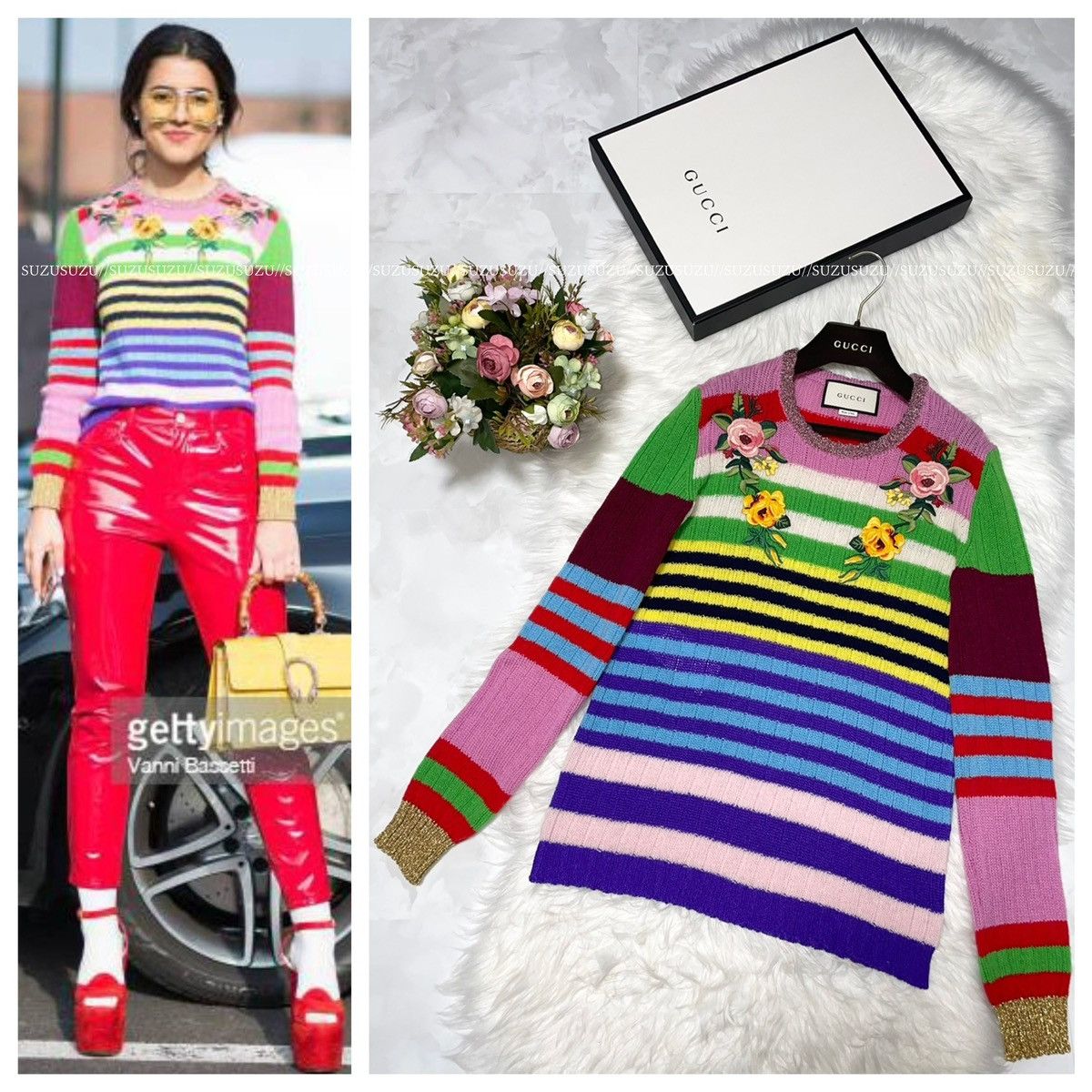 Authentic Gucci floral striped long-sleeved knit sweater XL