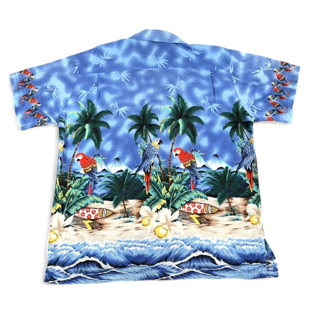 ALOHAS VINTAGE Go Hawaii Hawaiian Shirt Adult XL Blue Parrot Beach 80s Aloha Surf Button-Up Short Sleeve Pocketed Cotton Mens Size US L / EU 52-54 / 3 - 3 Thumbnail