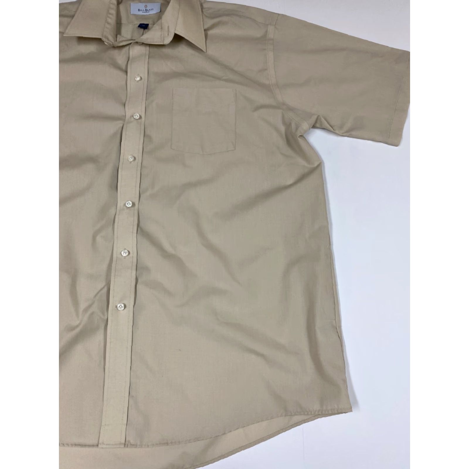 Bill Blass Bill Blass Mens Shirt 18 Beige Button-Down Short Sleeve Knit Cotton Regular with Logo Size US XXL / EU 58 / 5 - 2 Thumbnail