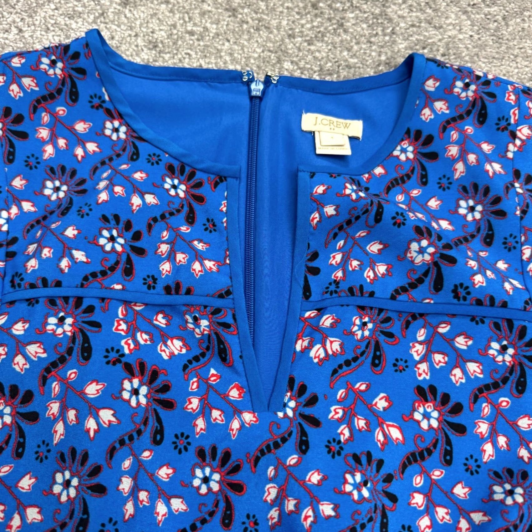 J.Crew J.Crew Poppy Floral V-Neck Sleeveless A-Line Dress Womens 4 Blue Knee Length Dress Size S / US 4 / IT 40 - 6 Thumbnail