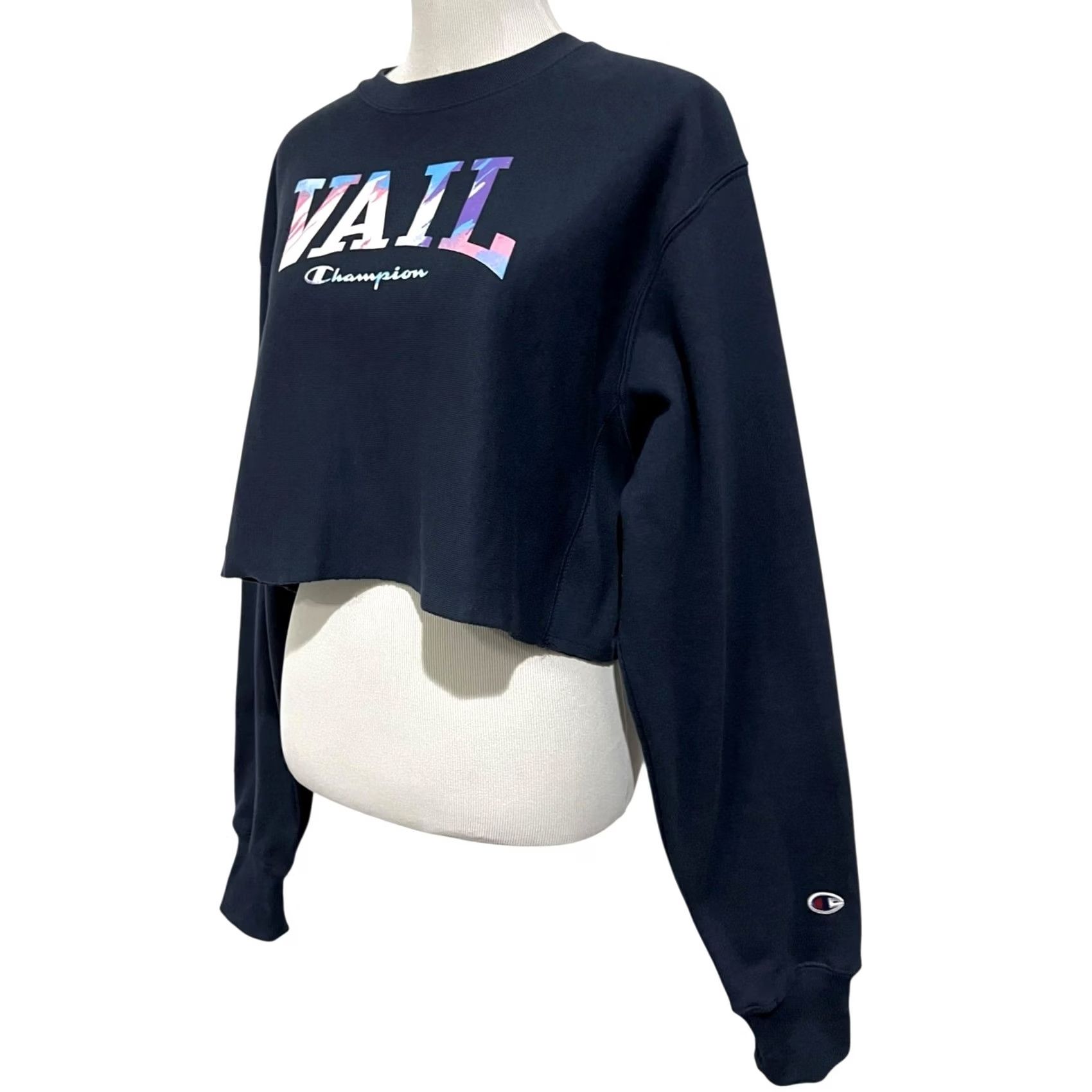 Champion Vail Colorado Champion Sweatshirt Crew Neck Cropped Reverse Weave Navy Blue Sz M Women Pullover Casual Sports Ski Size M / US 6-8 / IT 42-44 - 3 Thumbnail