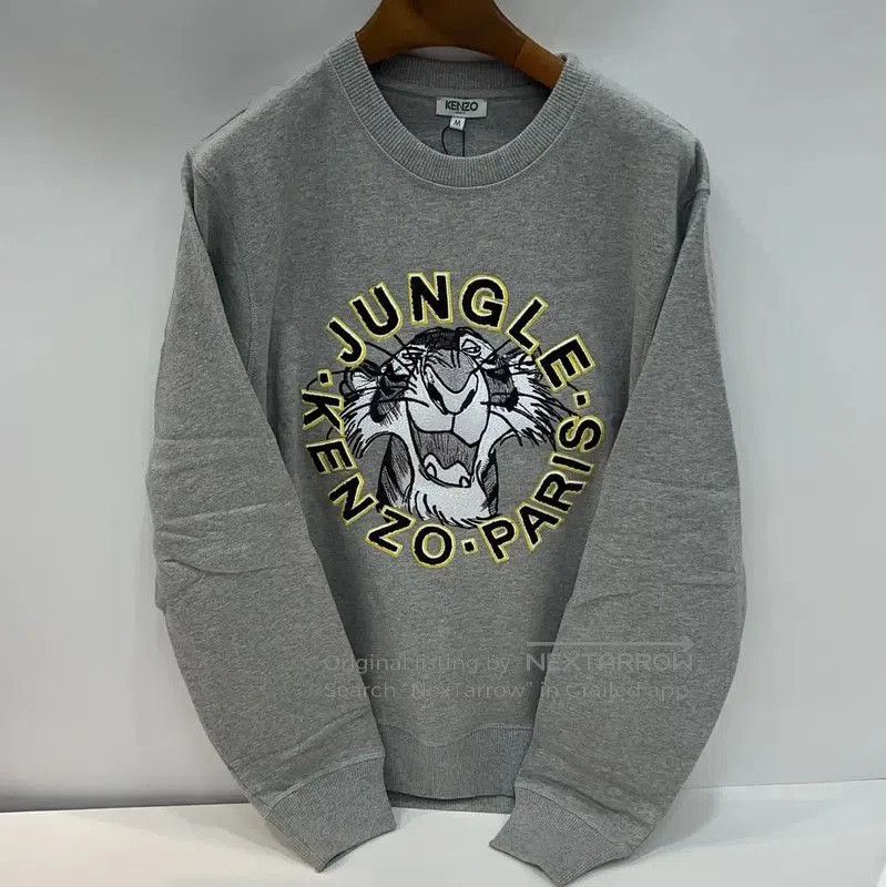 KENZO Gray Cotton Tiger Head Long Sleeve Top .