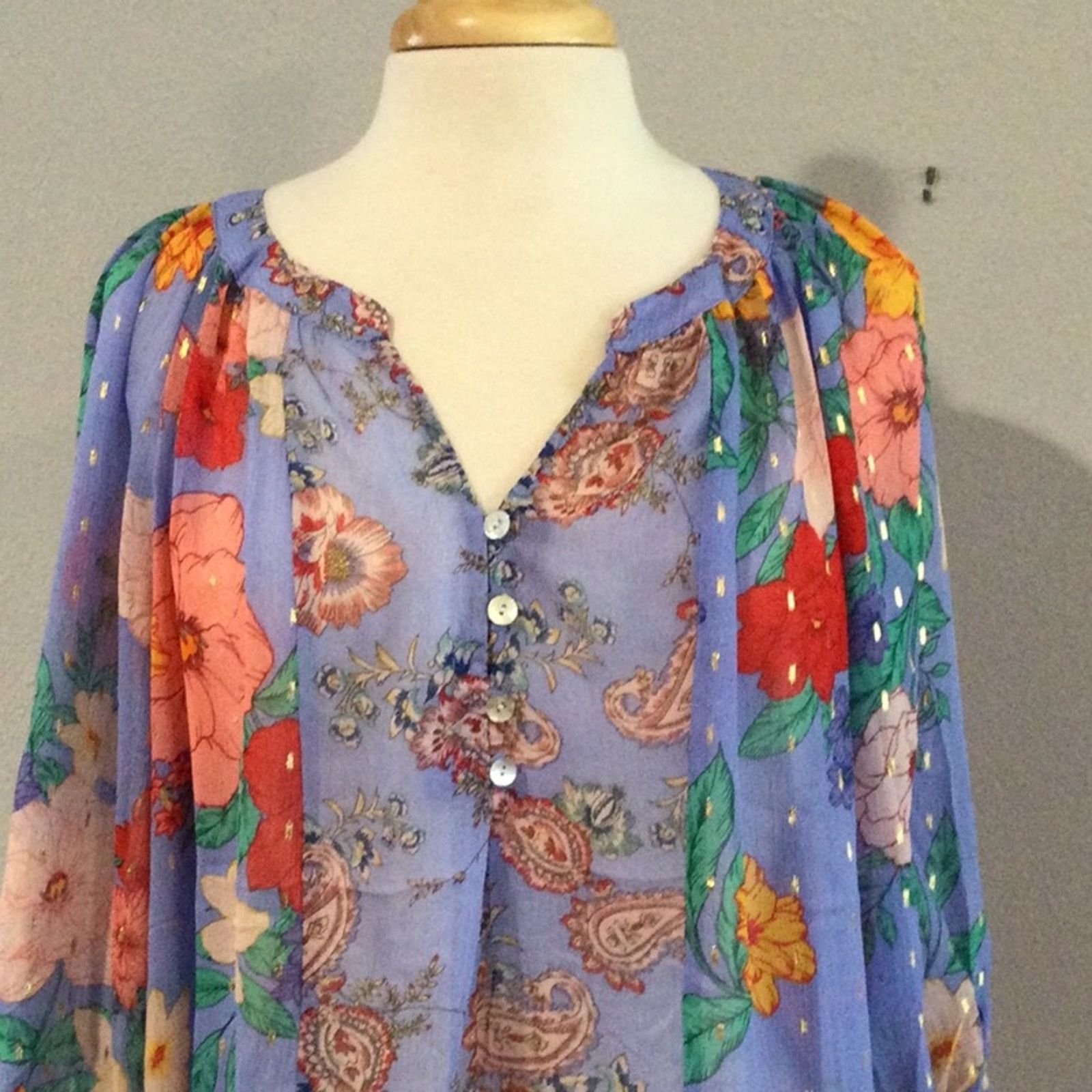 Other Figueroa & Flower Sheer Floral 3/4 Tie Sleeve Blouse Size 1X Size XL / US 12-14 / IT 48-50 - 2 Thumbnail