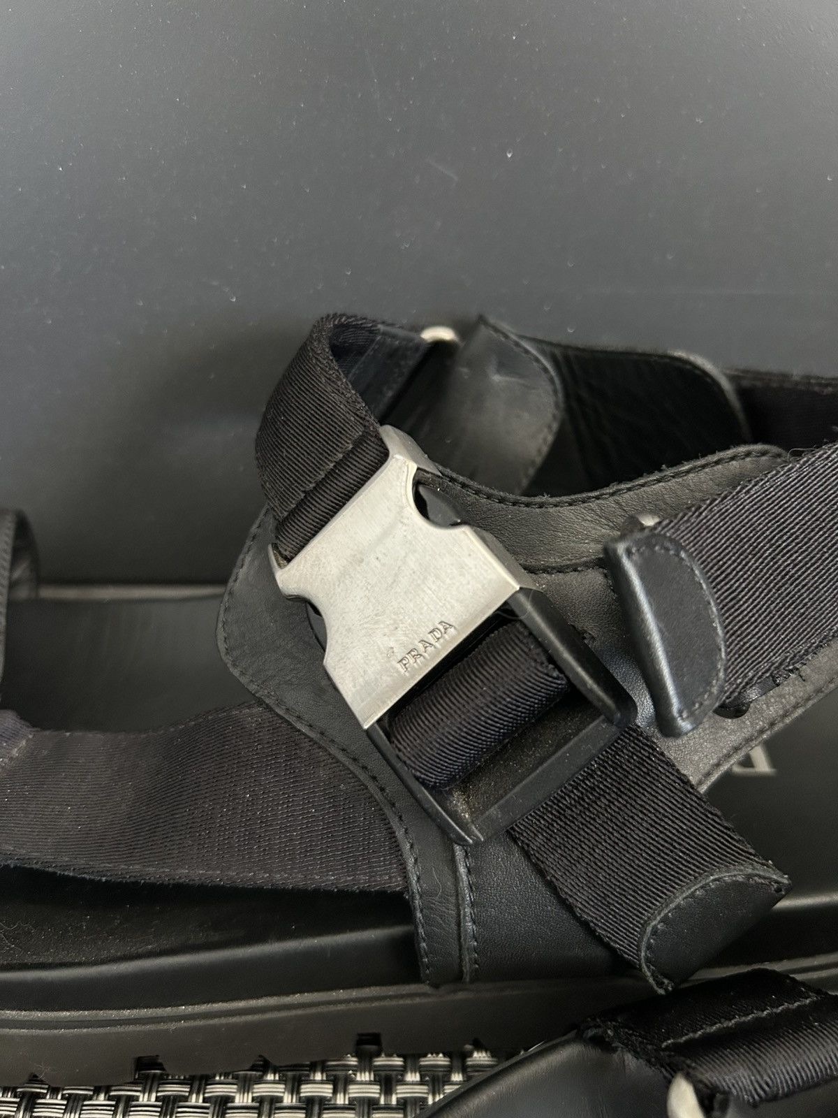 Prada *PRADA* Black Sporty Nylon & Leather Tape Strap Sandals 10 Size US 10 / EU 43 - 7 Thumbnail