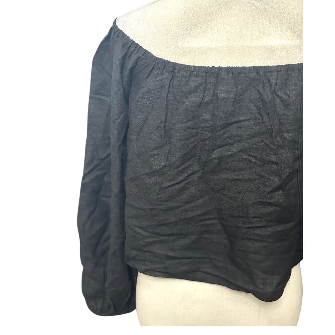 Asos ASOS Crop Top Linen Off-Shoulder Long Sleeve Black Size 4 Size S / US 4 / IT 40 - 5 Thumbnail