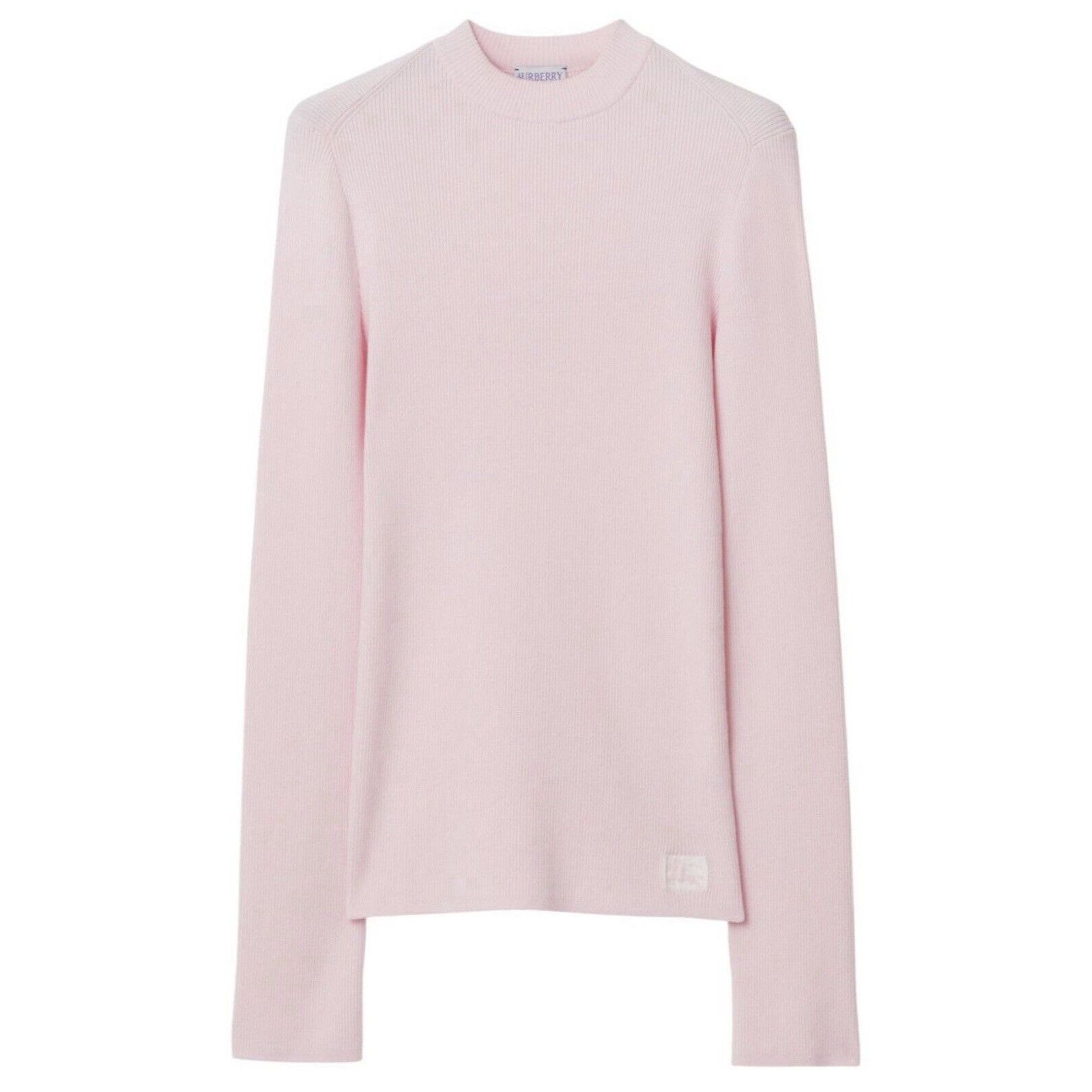 Burberry Logo Patch Rib Knit Jumper Small New Pretty Pink