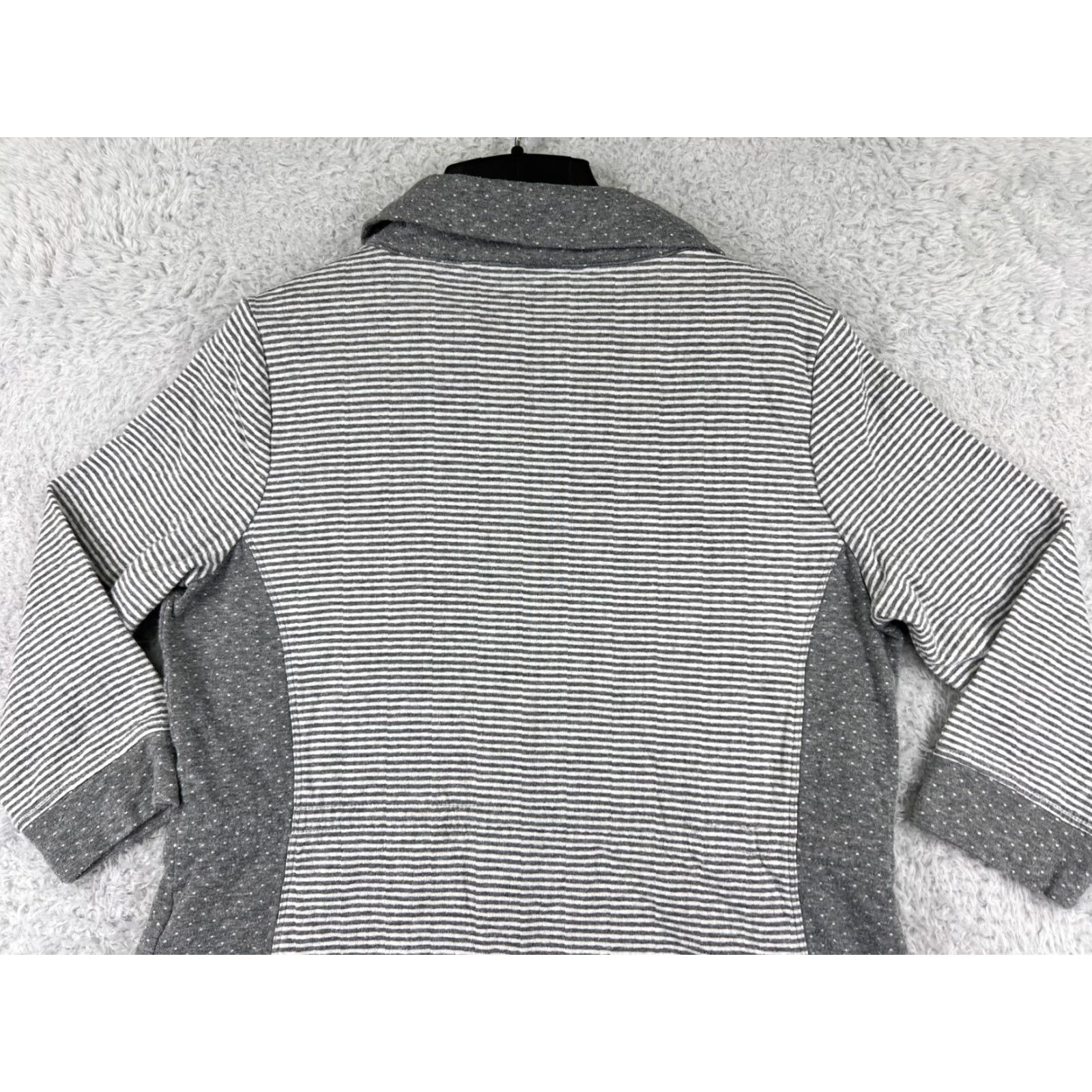 Lands' End Lands' End Chicos Jacket Women Gray Striped Full Zip Cowl Neck Pockets Drawstring Casual Size XS / US 0-2 / IT 36-38 - 7 Thumbnail