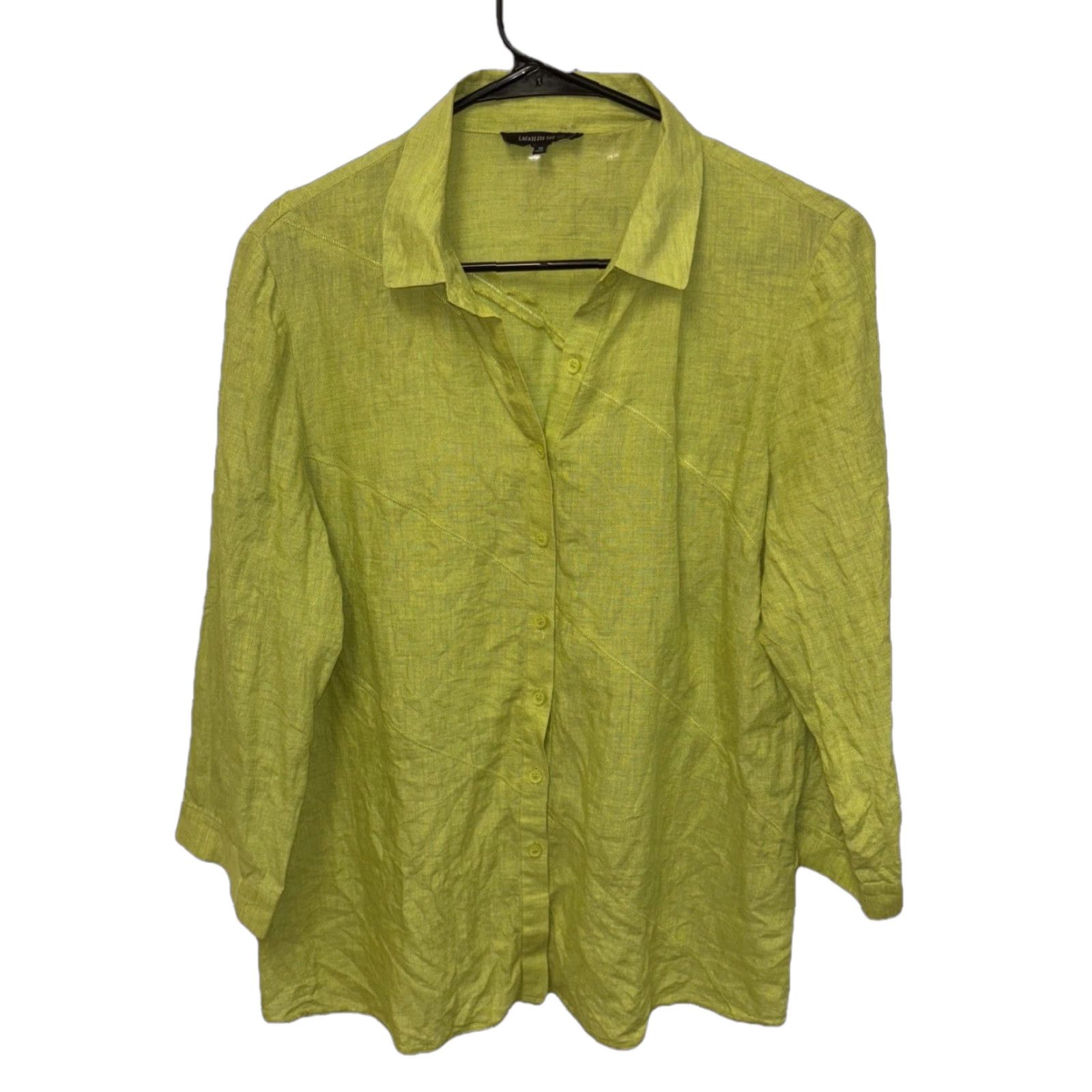 Vintage Lafayette 148 New York Linen Button Up 3/4 Sleeve Top Shirt 12 Chartreuse Collar Womens Blouse Light Breathable Size XL / US 12-14 / IT 48-50 - 1 Thumbnail