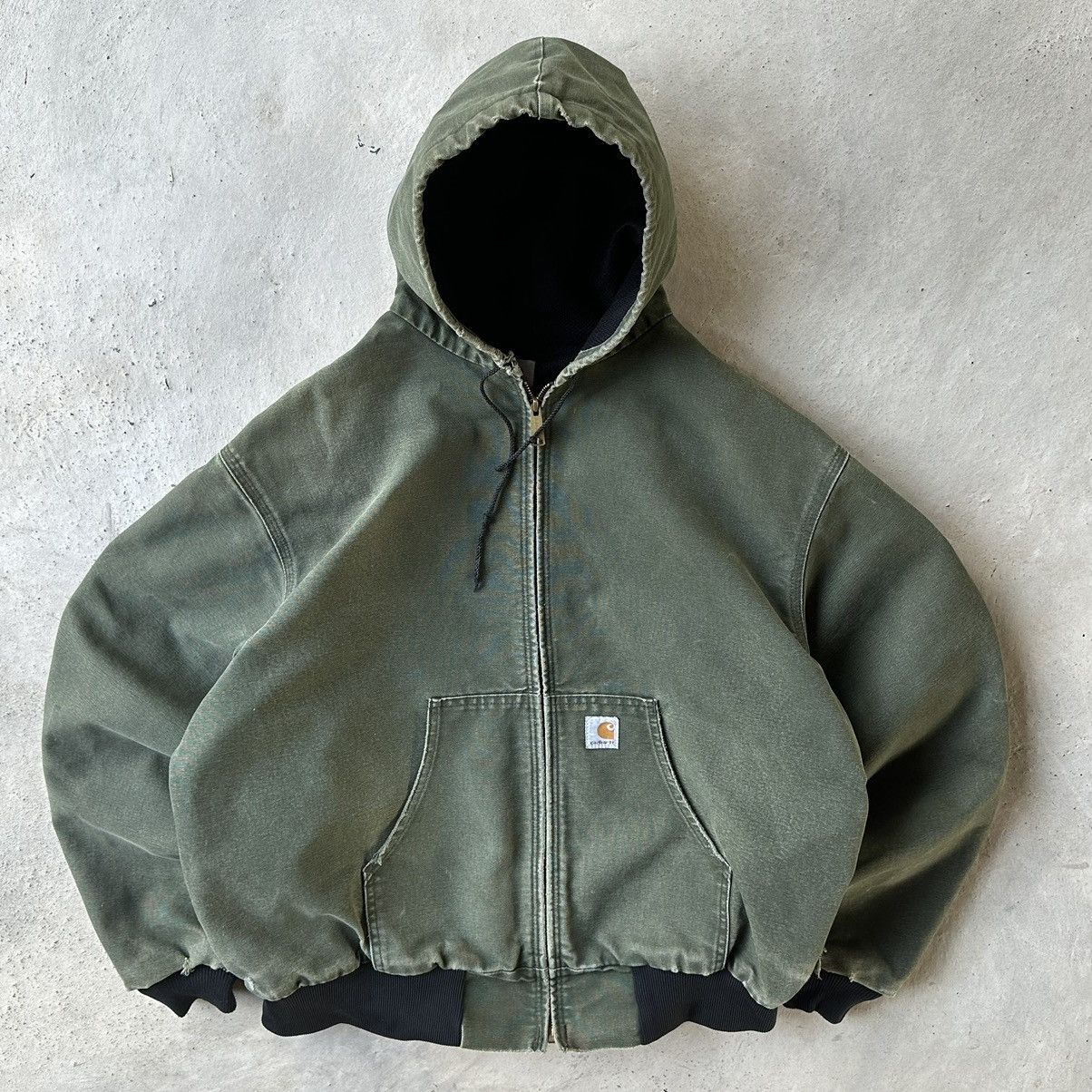 image of Crazy Vintage 90's Boxy Faded Carhartt Hooded Jacket Jr104 in Olive Green, Men's (Size 2XL)