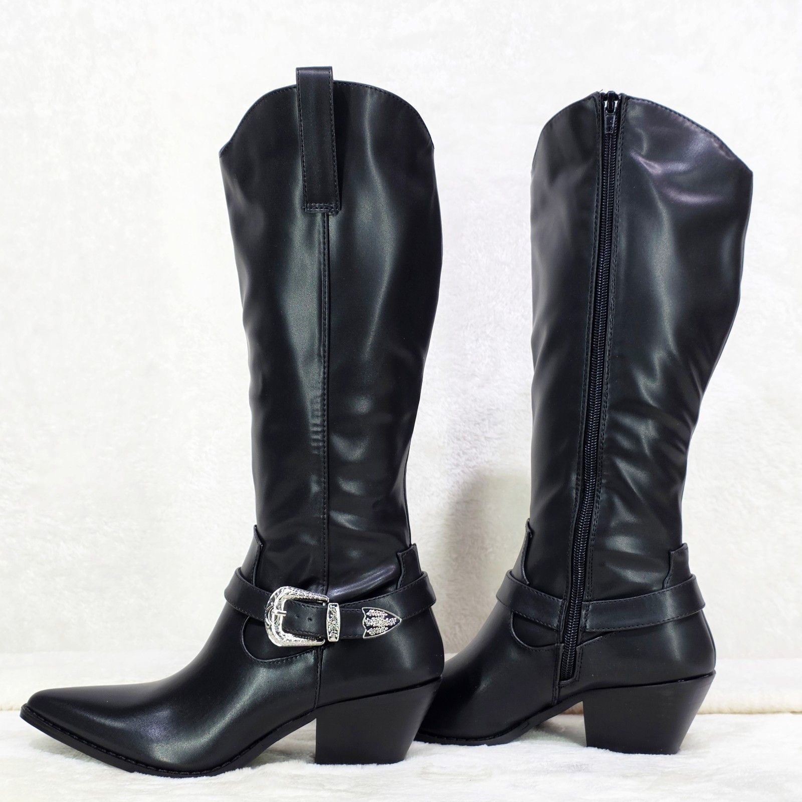Other Ralley Smooth Black Faux Leather Western Knee High 2" Heel C Size US 11 / IT 41 - 2 Thumbnail