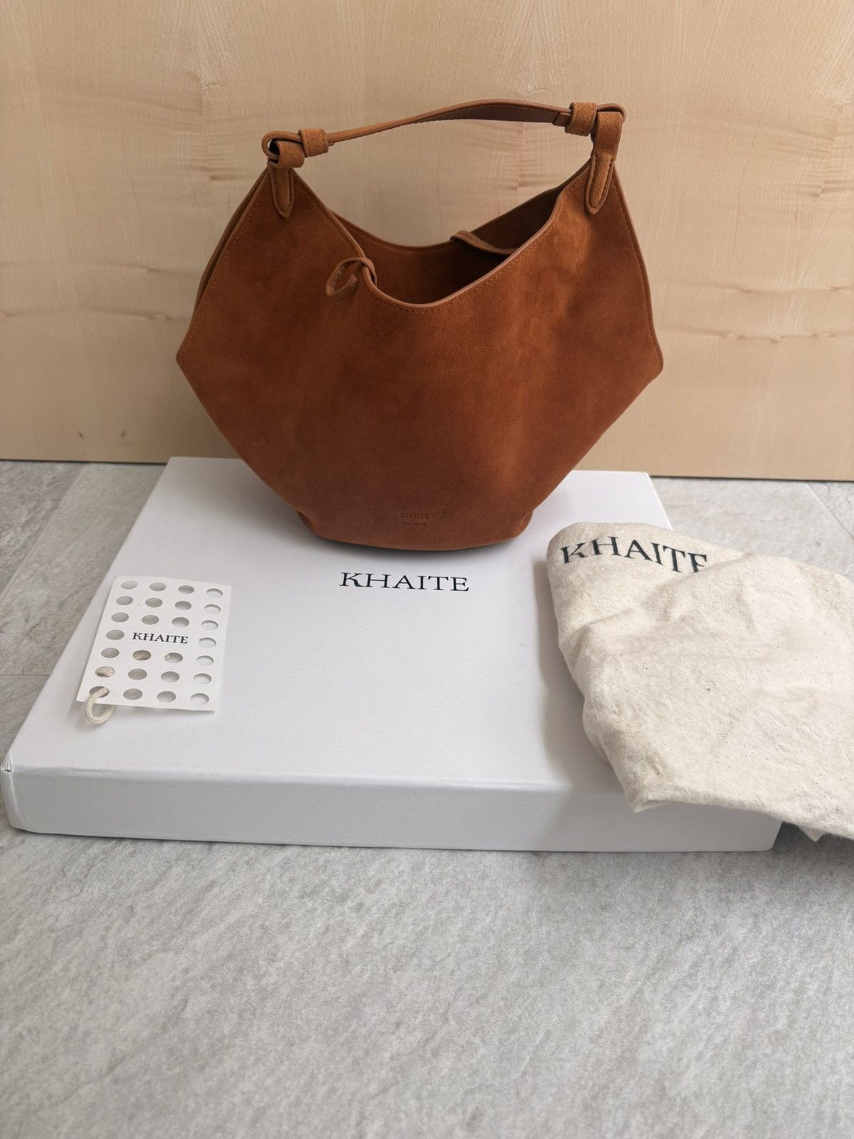 KHAITE Khaite Lotus Mini Suede Tote in caramel Size ONE SIZE - 2 Thumbnail