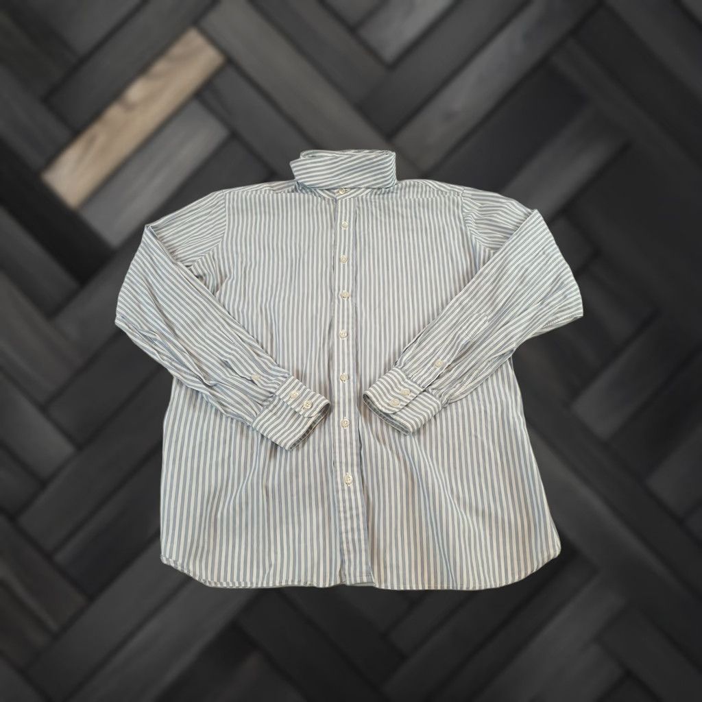 Vintage VINTAGE Essex Shirt Mens 40 Blue White Stripe Detachable Club Collar Dress 80s Size 40R - 1 Thumbnail