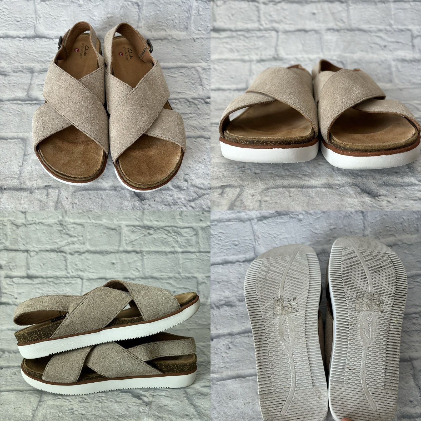 Clarks Clarks Elayne Cross Sandals Beige Suede Cork Women’s Size 9.5 US Leather Lining, Cross, Slingback, Women, Sandal Size US 10 / IT 40 - 8 Thumbnail