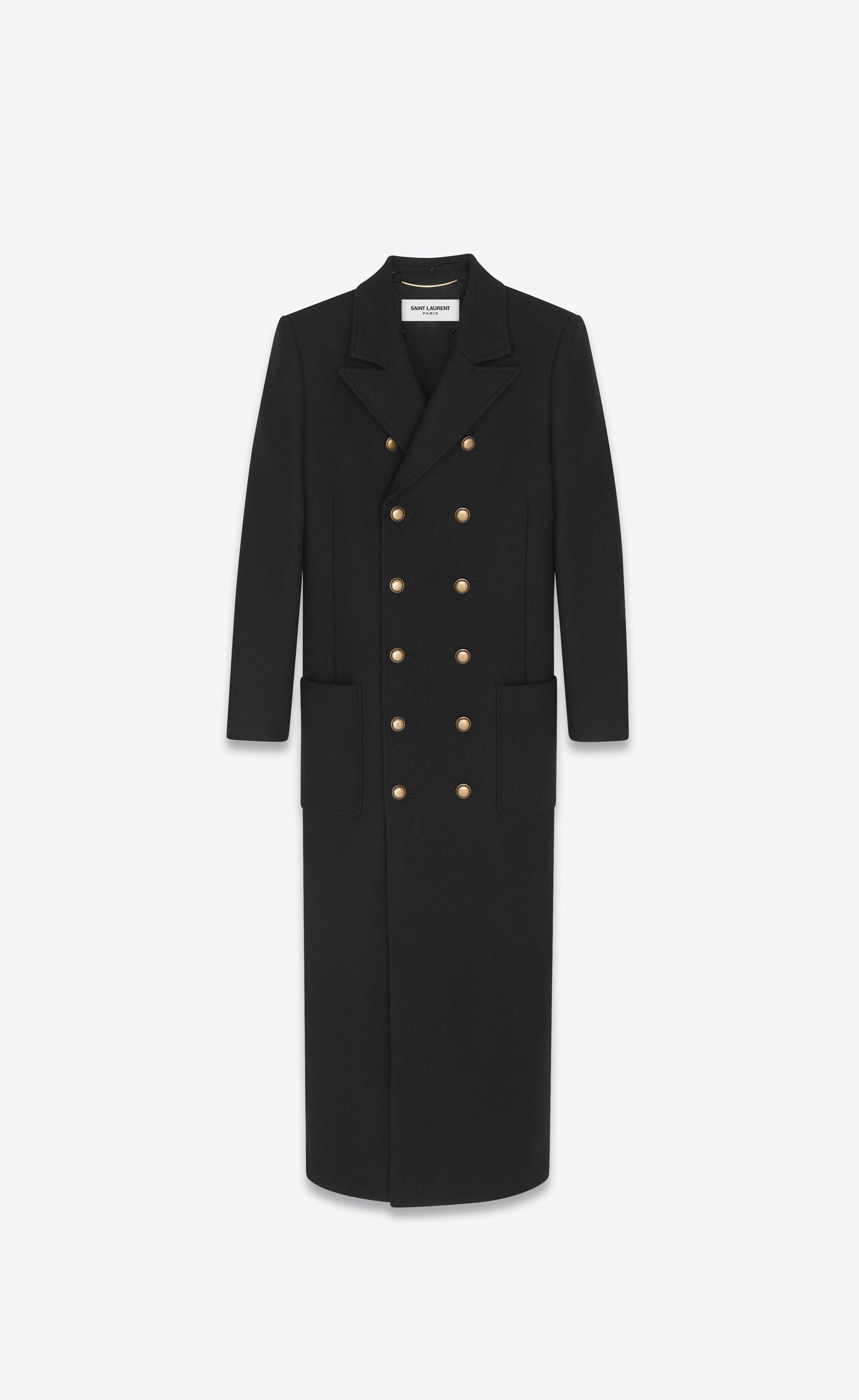 Saint Laurent Paris o1bcso1str0225 Long Double Breasted Coat in Wool in Black Size S / US 4 / IT 40 - 2 Thumbnail