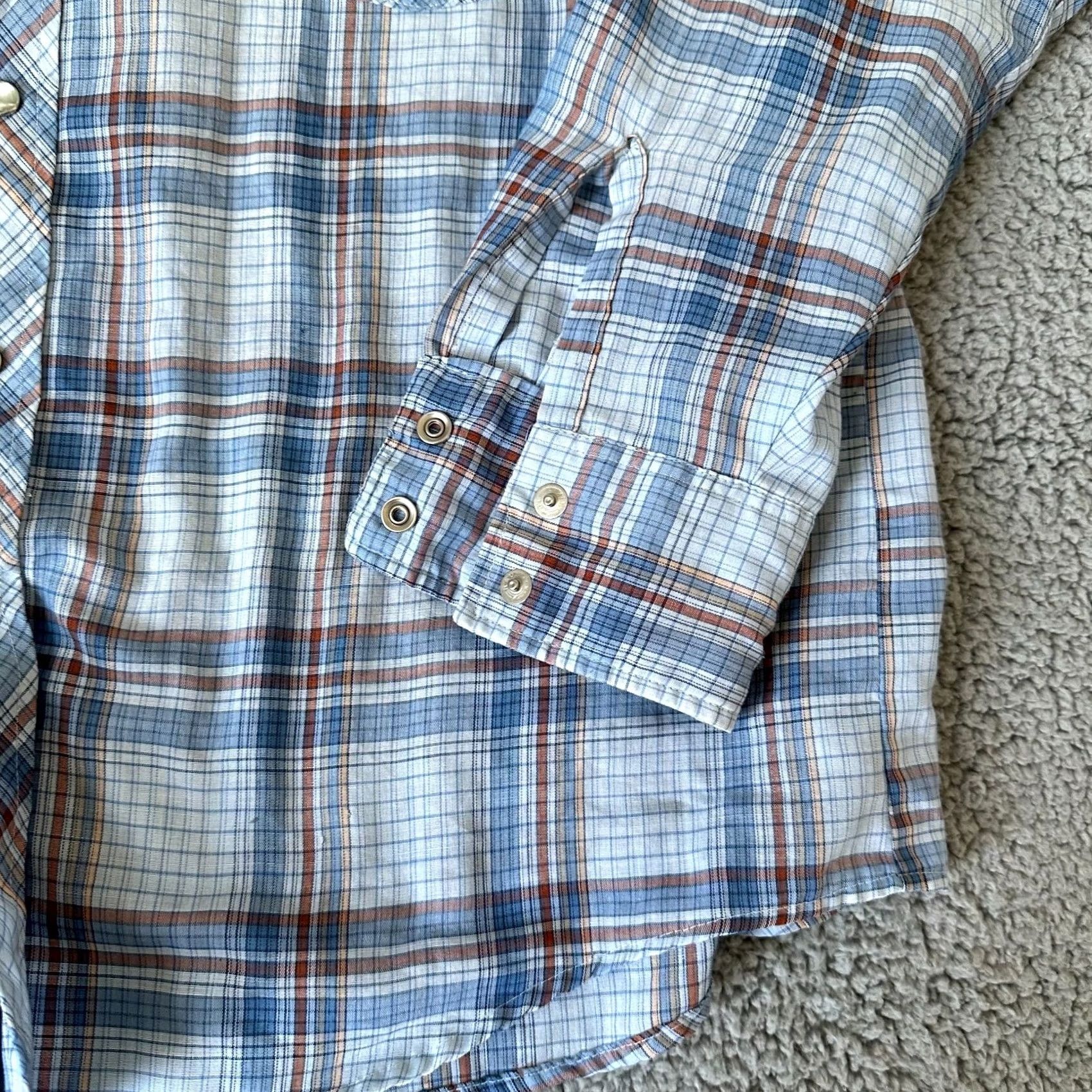 Vintage VINTAGE Round Up Shirt Mens L Blue Plaid Cowboy Western 70s Snap Button-Up Shirt Size US L / EU 52-54 / 3 - 2 Thumbnail