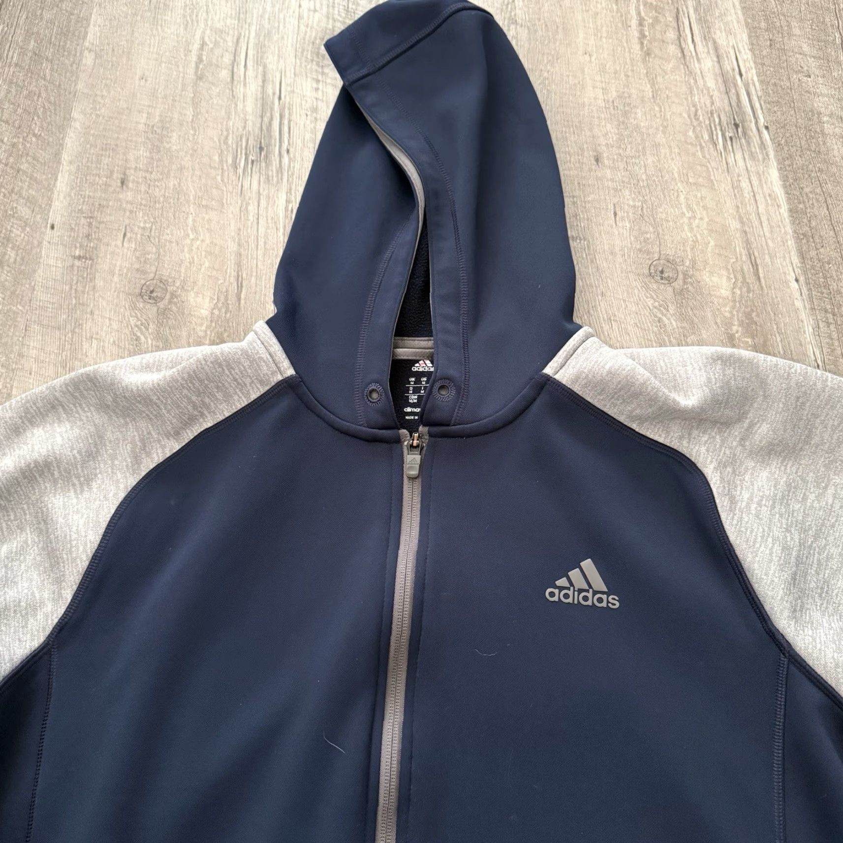 Adidas Adidas Hoodie Mens Medium Fleece Blue Gray Full Zip Climawarm Logo Zipper Pockets Navy Blue Regular Fit Size US M / EU 48-50 / 2 - 6 Thumbnail