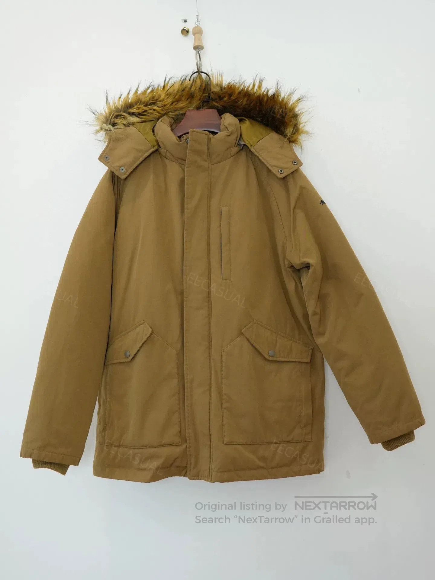 Stussy Brown Hooded Down Jacket.