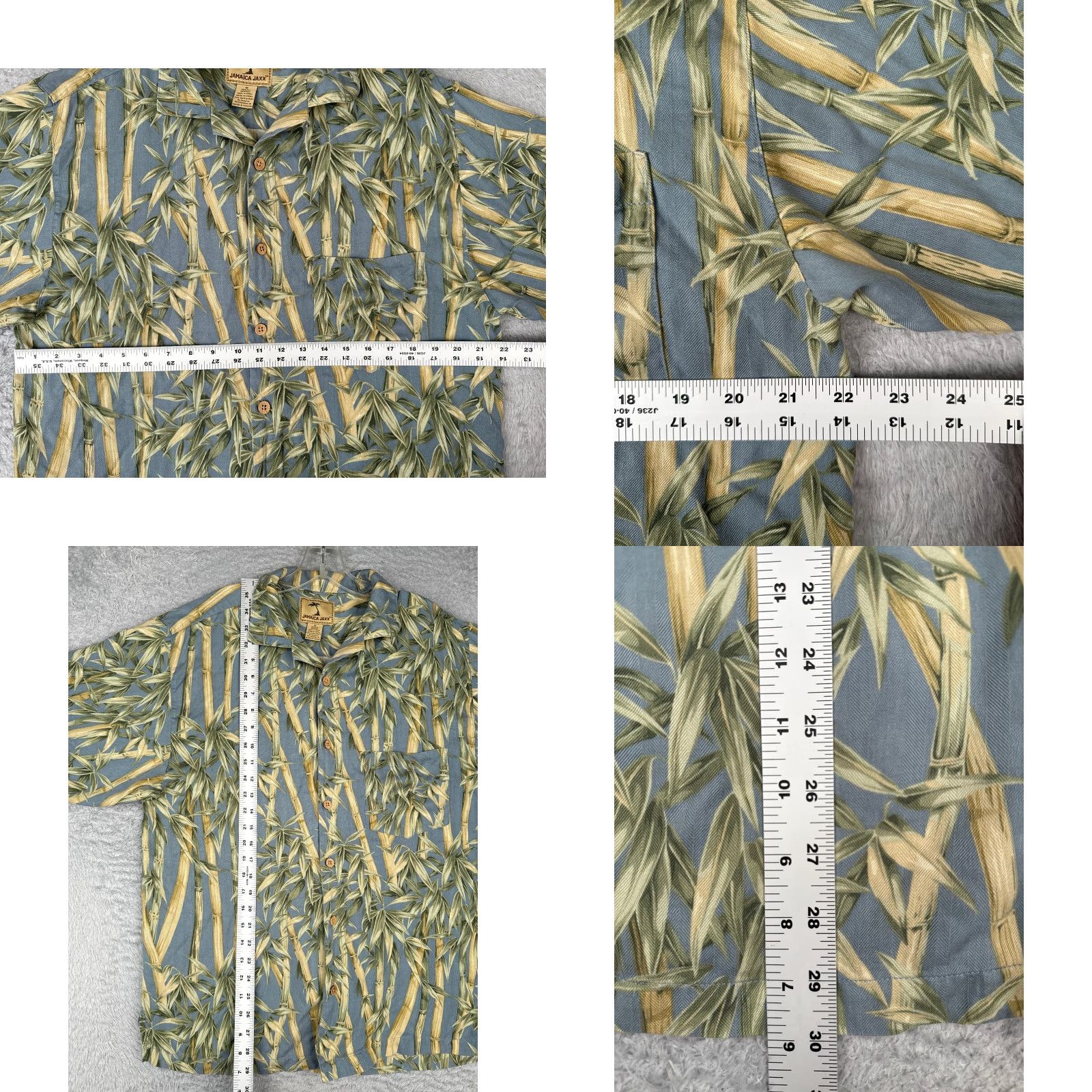 Vintage Jamaica Jaxx Shirt Men Medium Blue Bamboo Leaf Floral Hawaiian 100% Silk Button Up Size US M / EU 48-50 / 2 - 8 Thumbnail