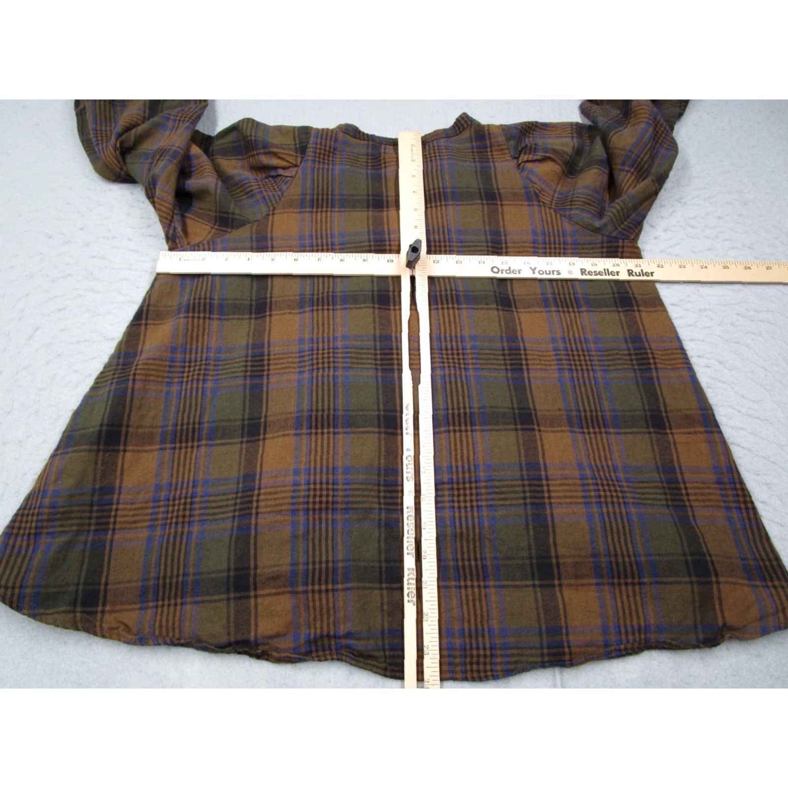 Vintage Pietsie Women's Brown Plaid Long Sleeve Henley Button Up Blouse - 100% Cotton Made in USA, Size Medium Size M / US 6-8 / IT 42-44 - 5 Thumbnail