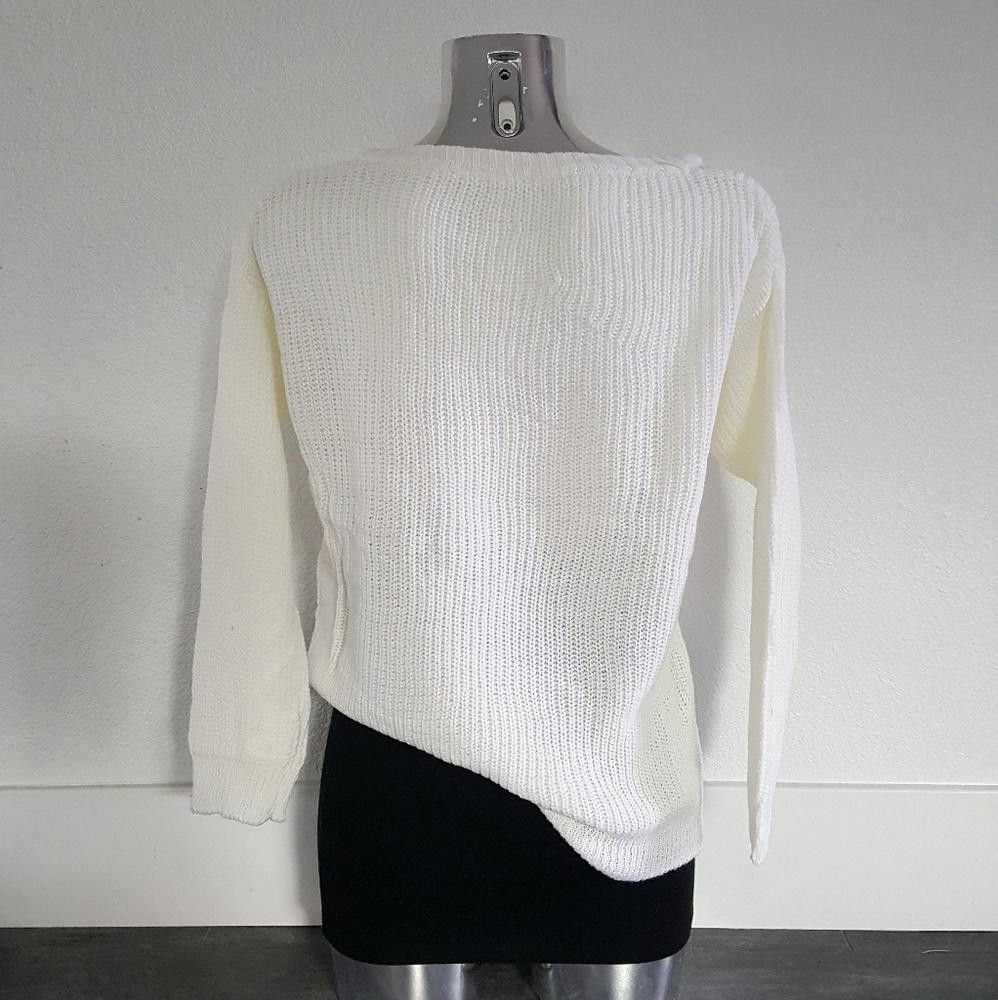 Designer White Classy Knit Sweater Long Sleeve Size M / US 6-8 / IT 42-44 - 2 Thumbnail