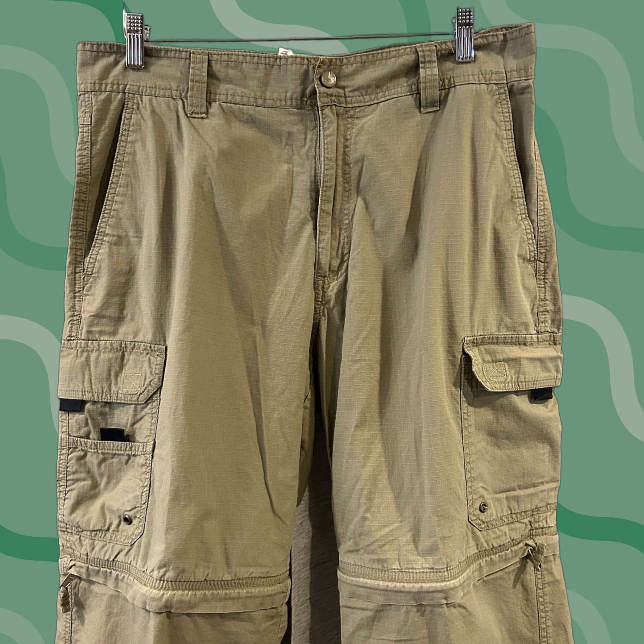 Vintage Northwest Territory Pants Mens 34x32 Cargo Zip Off Convertible Outdoor Hiking Beige Cotton Canvas Straight Pockets Navy? Size US 34 / EU 50 - 1 Thumbnail