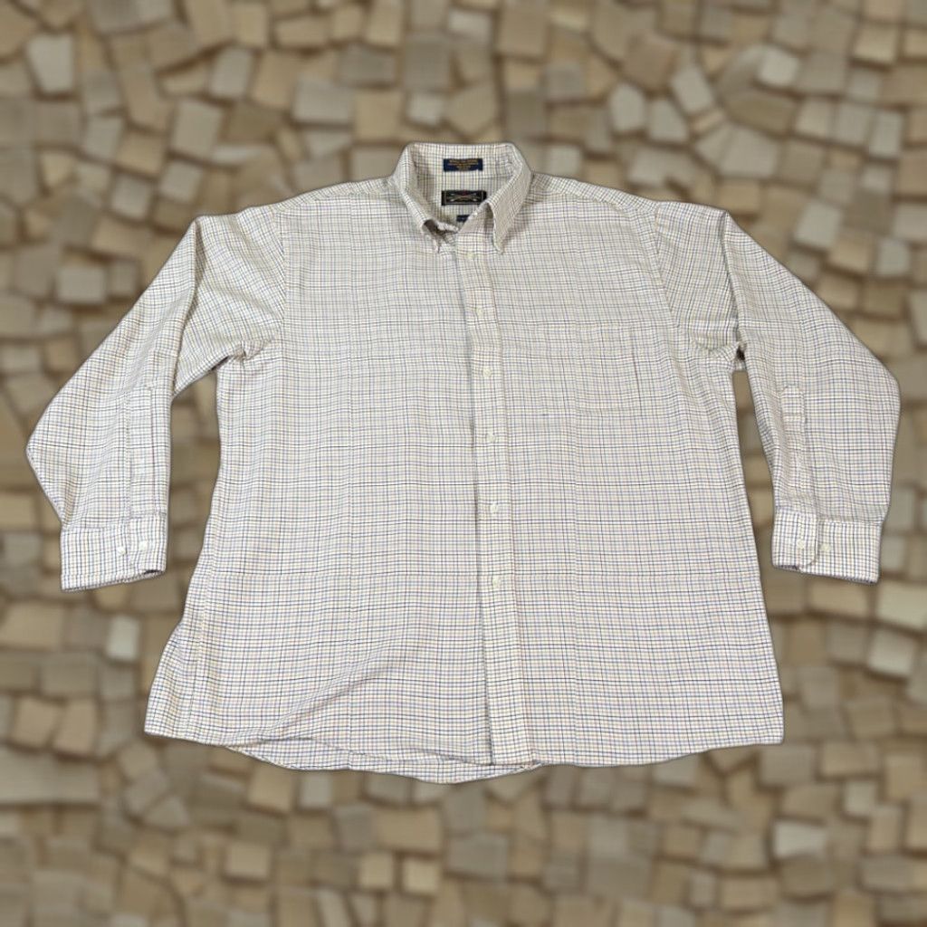 Arrow VINTAGE Arrow Dress Shirt Adult EXTRA LARGE Windowpane Plaid 80s Oxford USA Made Size 46R - 1 Thumbnail