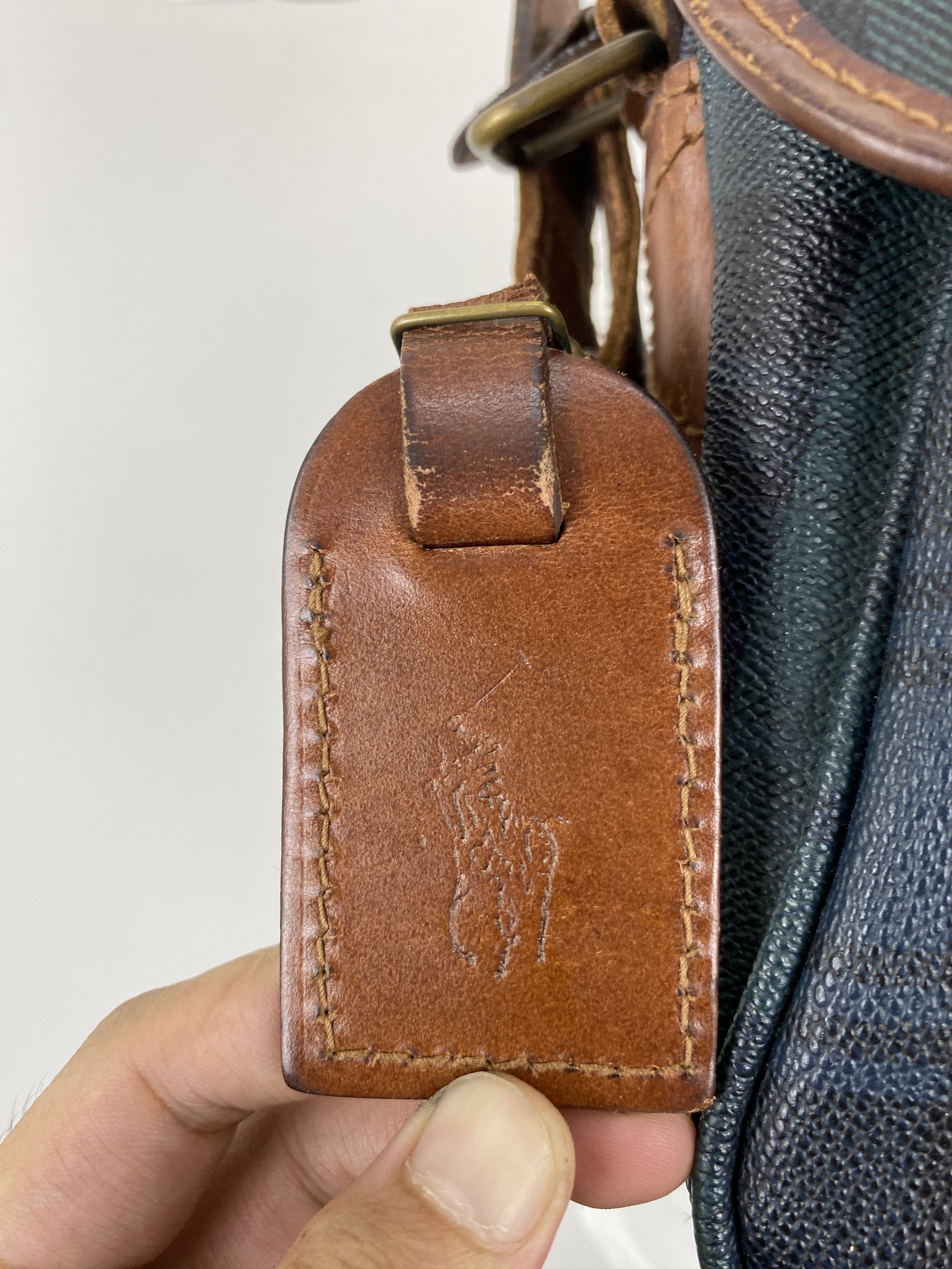 Polo Ralph Lauren × Vintage Vintage 90s Polo RL Plaid Blackwatch Leather Bag BG0108 Size ONE SIZE - 3 Thumbnail