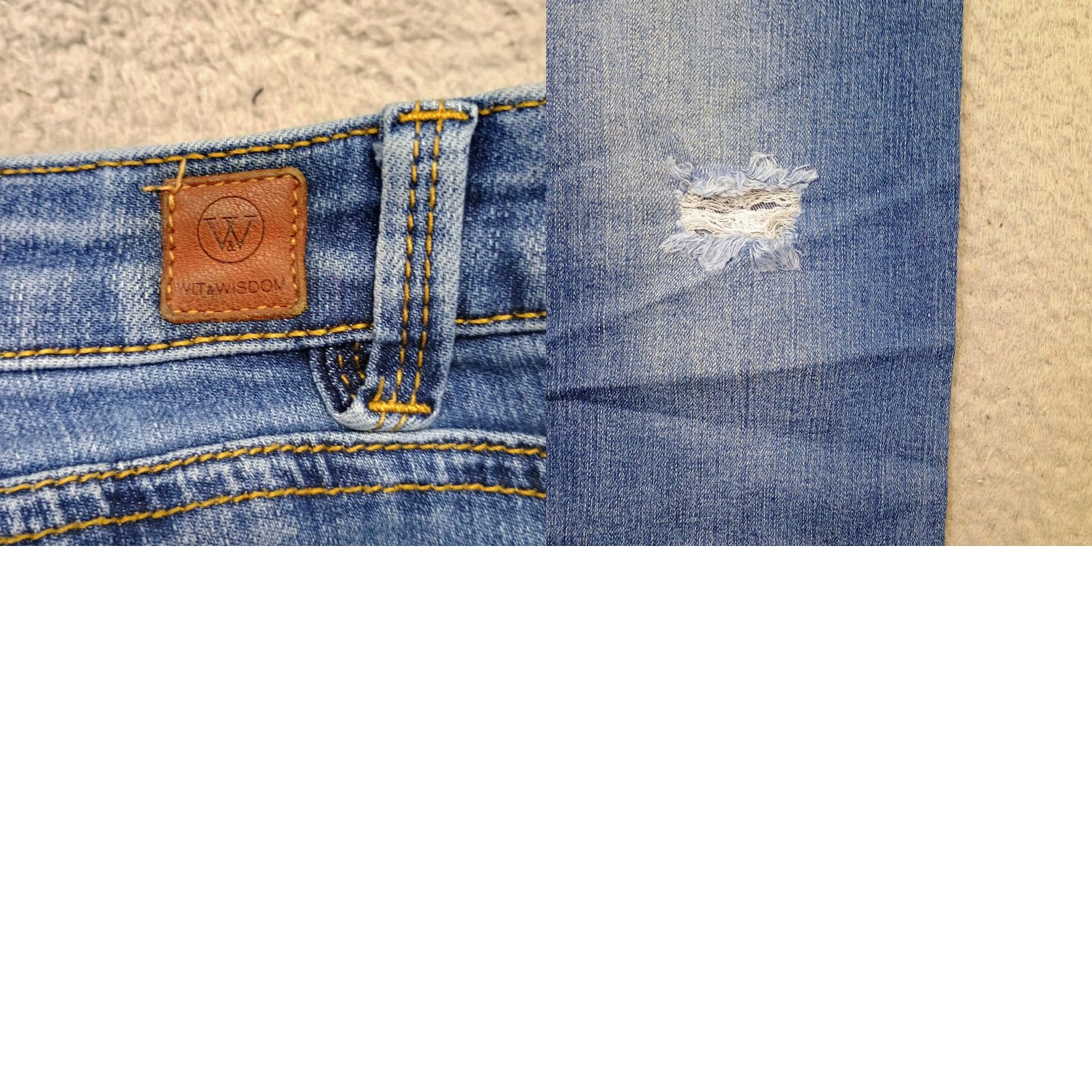 Vintage Wit & Wisdom Jeans Womens 14 Straight Denim Distressed Blue 26.5" Inseam 5-Pocket Regular Size 14 Mens/ Womens Size 36" / US 14 / IT 50 - 8 Thumbnail