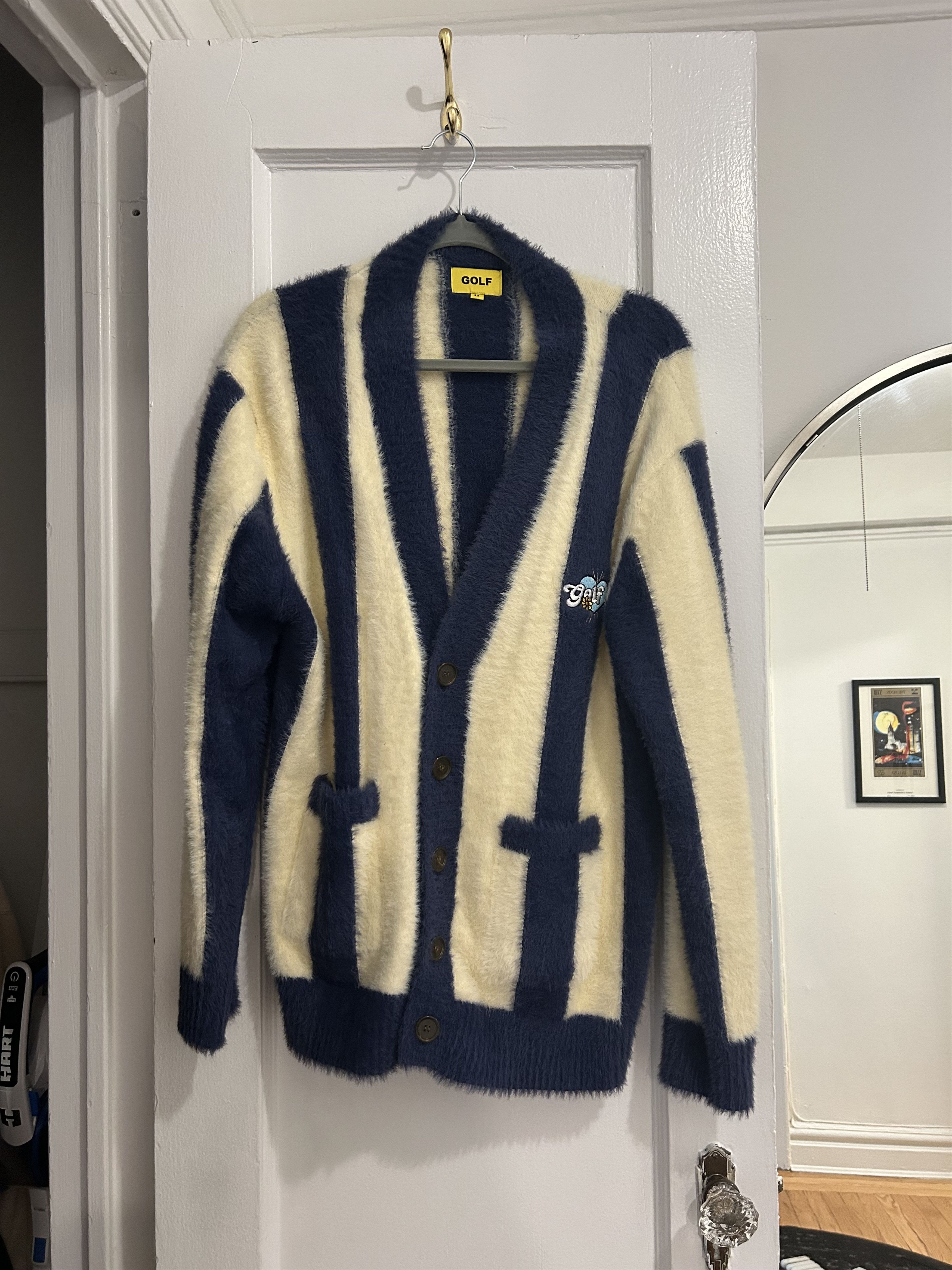トップス STRIPED MOHAIR CARDIGAN by GOLF WANG Golf Wang Black/Pink Striped Mohair Cardigan Love | Depop