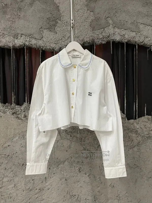 Miu Miu Miu Miu White Cropped Long Sleeve Shirt . Size XXS / US 00 / IT 34 - 1 Thumbnail