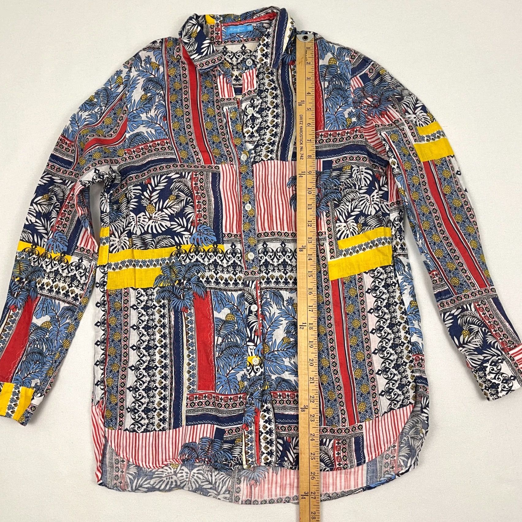 J.McLaughlin J. McLaughlin Shirt Women XS Multicolor Linen Geometric Button-Up Collared Breathable Easy Care Casual Travel Workwear Classic Size XS / US 0-2 / IT 36-38 - 4 Thumbnail