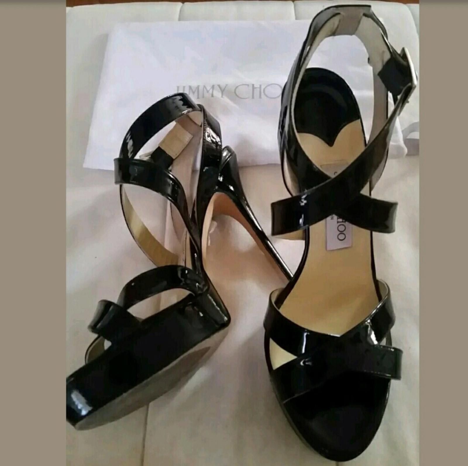 Jimmy Choo Jimmy Choo Black Patent Leather High Heel Sandals Shoes 39 Size US 8.5 / IT 38.5 - 2 Thumbnail