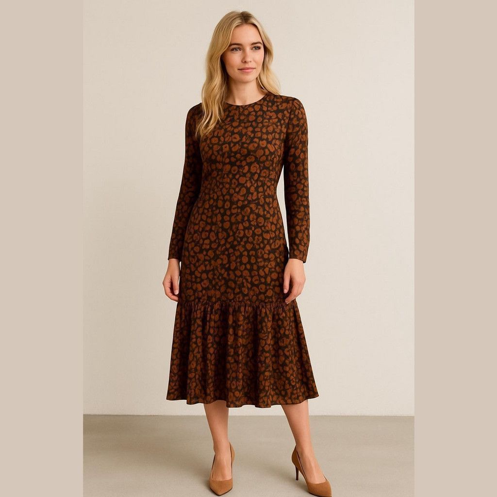 Other Belladonna Cheetah Velour Midi Long Sleeve Dress Size Small Size S / US 4 / IT 40 - 1 Thumbnail