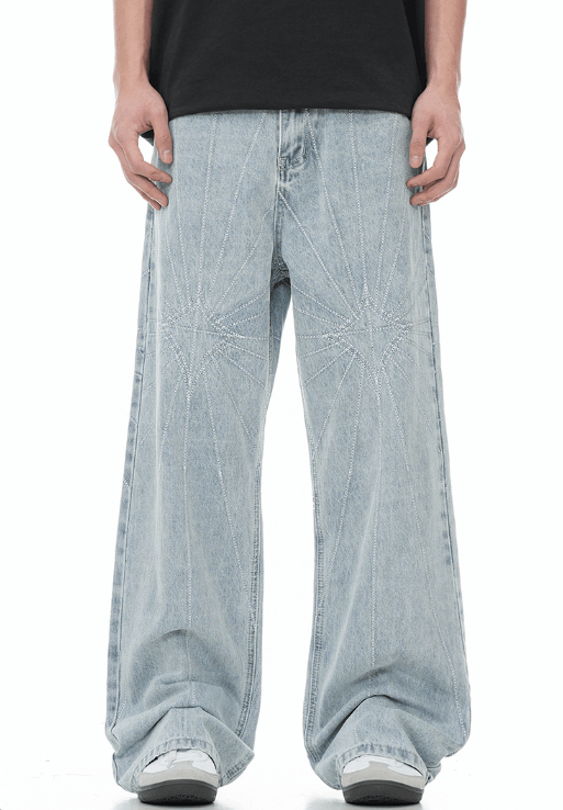 Japanese Brand × Jean American high street spider web embroidered jeans for men Size US 32 / EU 48 - 1 Thumbnail