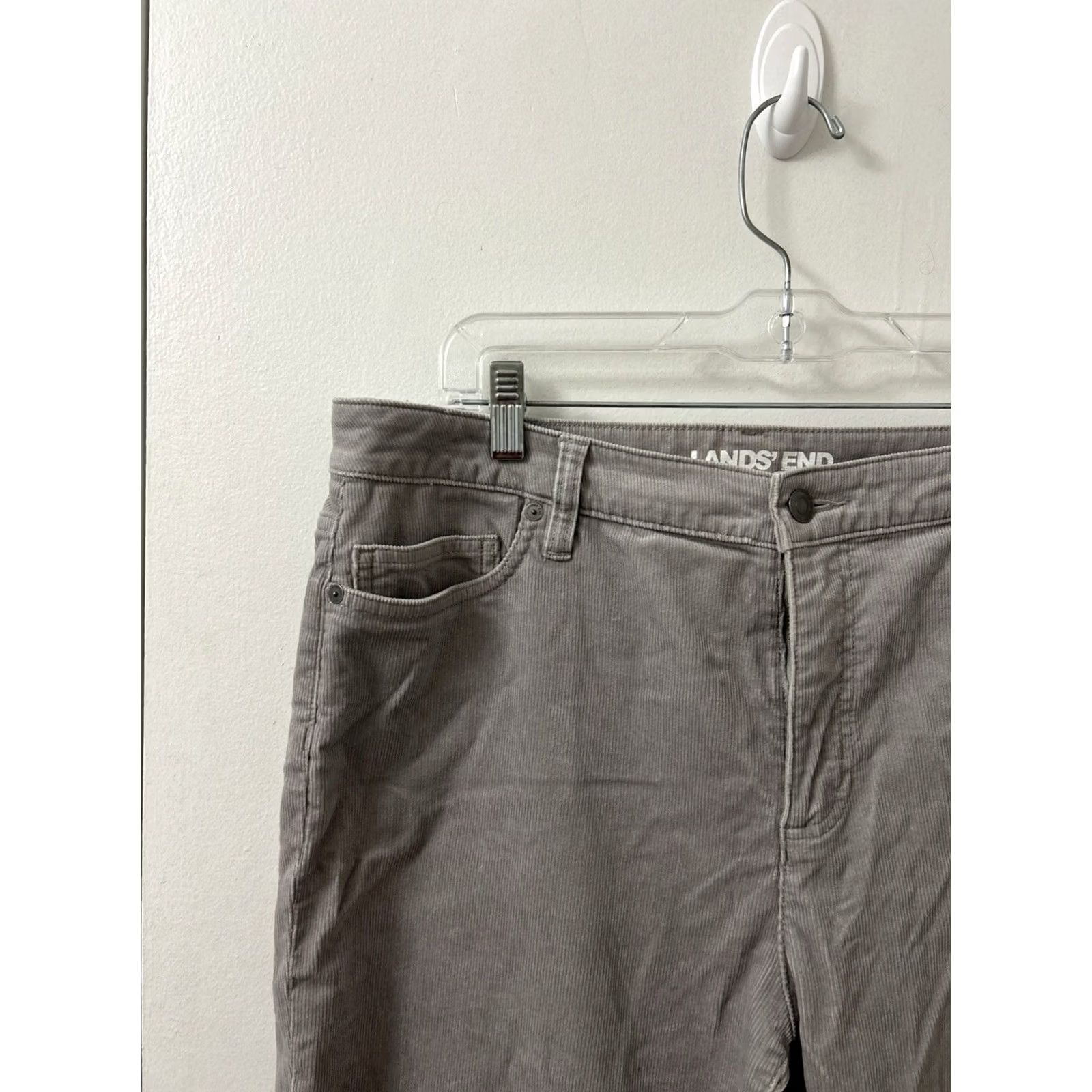 Lands' End Lands' End Corduroy Pants Womens 14 Gray 36x31 Straight Mid Rise Zipper Button Pockets Stretch Comfort Size 36" / US 14 / IT 50 - 4 Thumbnail