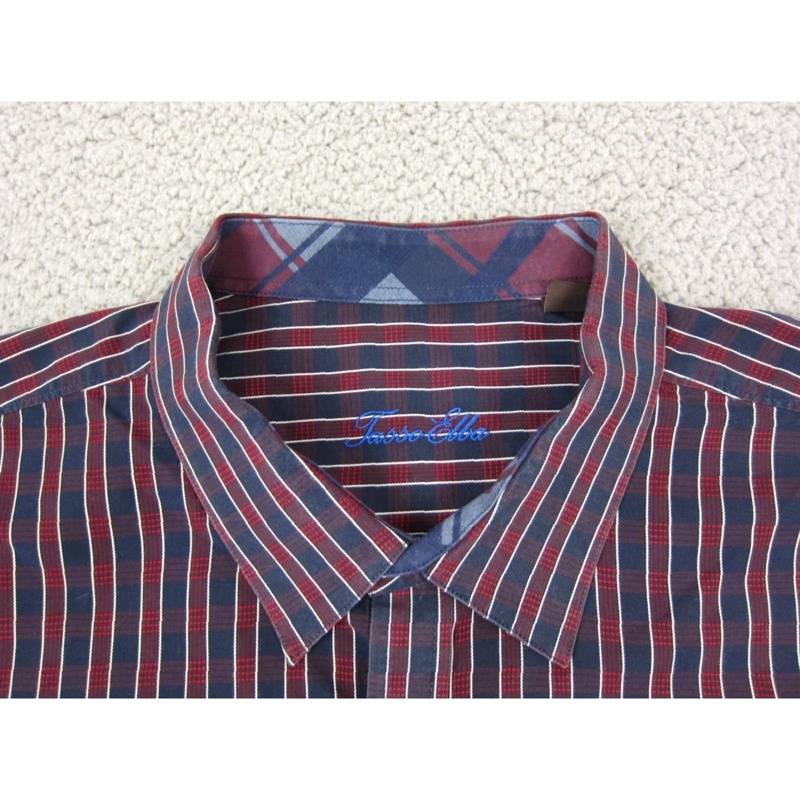 VINTAGE Tasso Elba Shirt Big 4XB Button-Up Plaid Casual Mens Blue