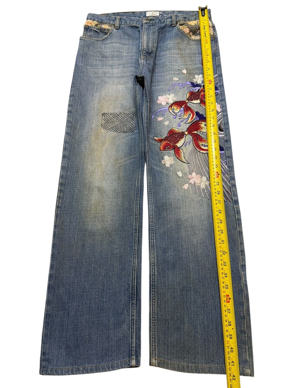 Karakuri Tamashii Vintage 90s Japan Karakuri Tamashi Embroidered Fish Koi Size US 33 - 9 Thumbnail