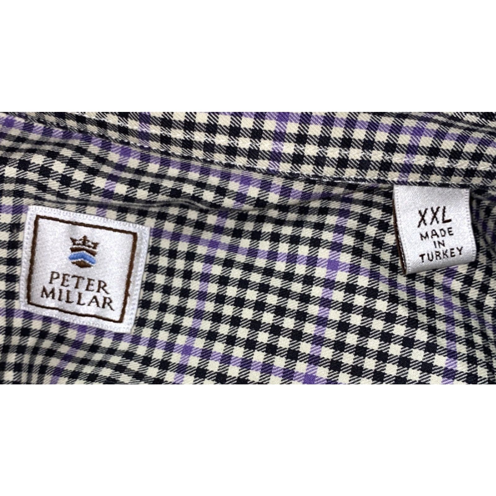 Peter Millar Peter Millar Mens Black/Purple Checkered Long Sleeve Button Front Shirt 2XL Size US XXL / EU 58 / 5 - 6 Thumbnail