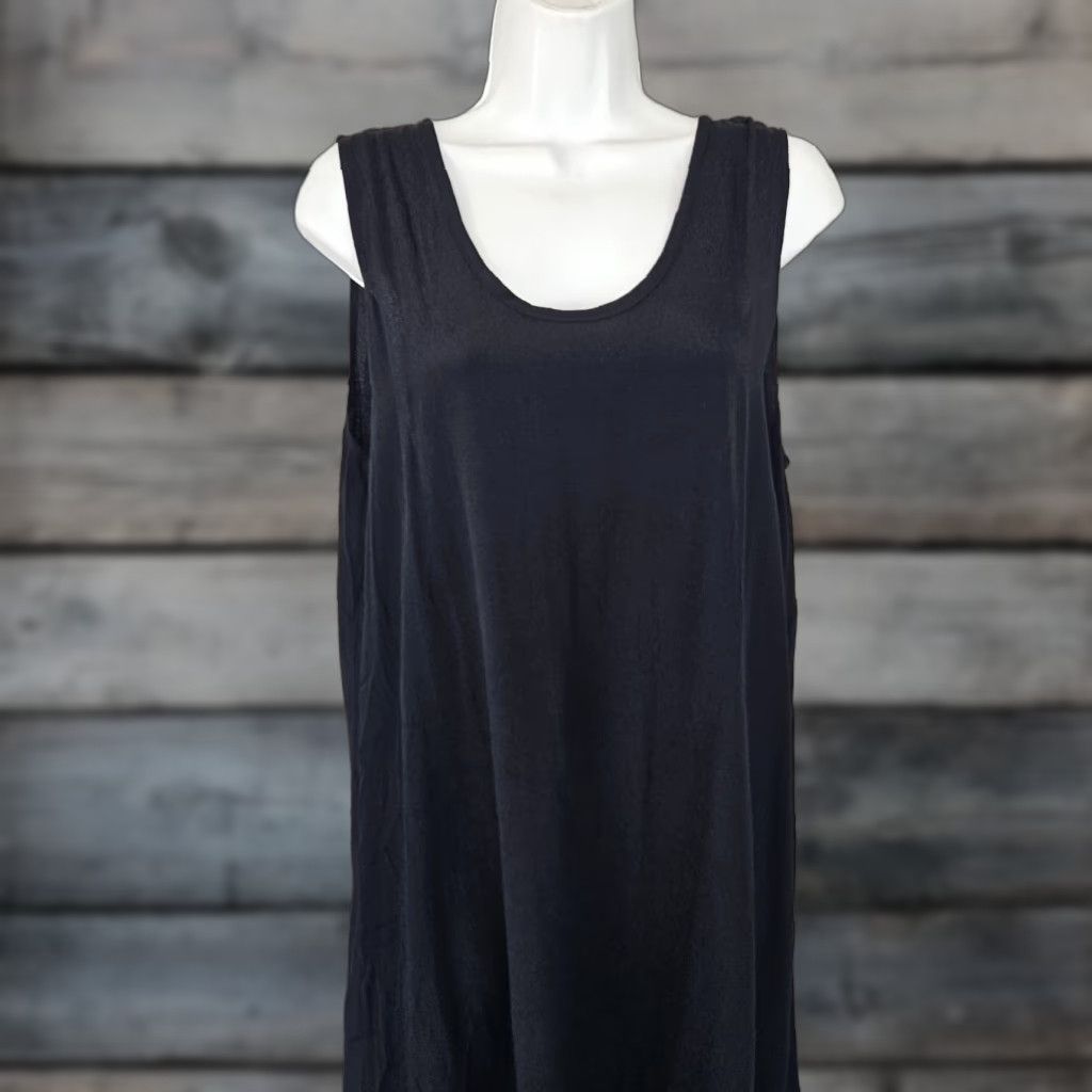 FLAX VINTAGE FLAX Womens Dress Tank Dress Solid Black Rayon Scoop Neck M Black Knee Length Womens Size 32" / US 10 / IT 46 - 1 Thumbnail
